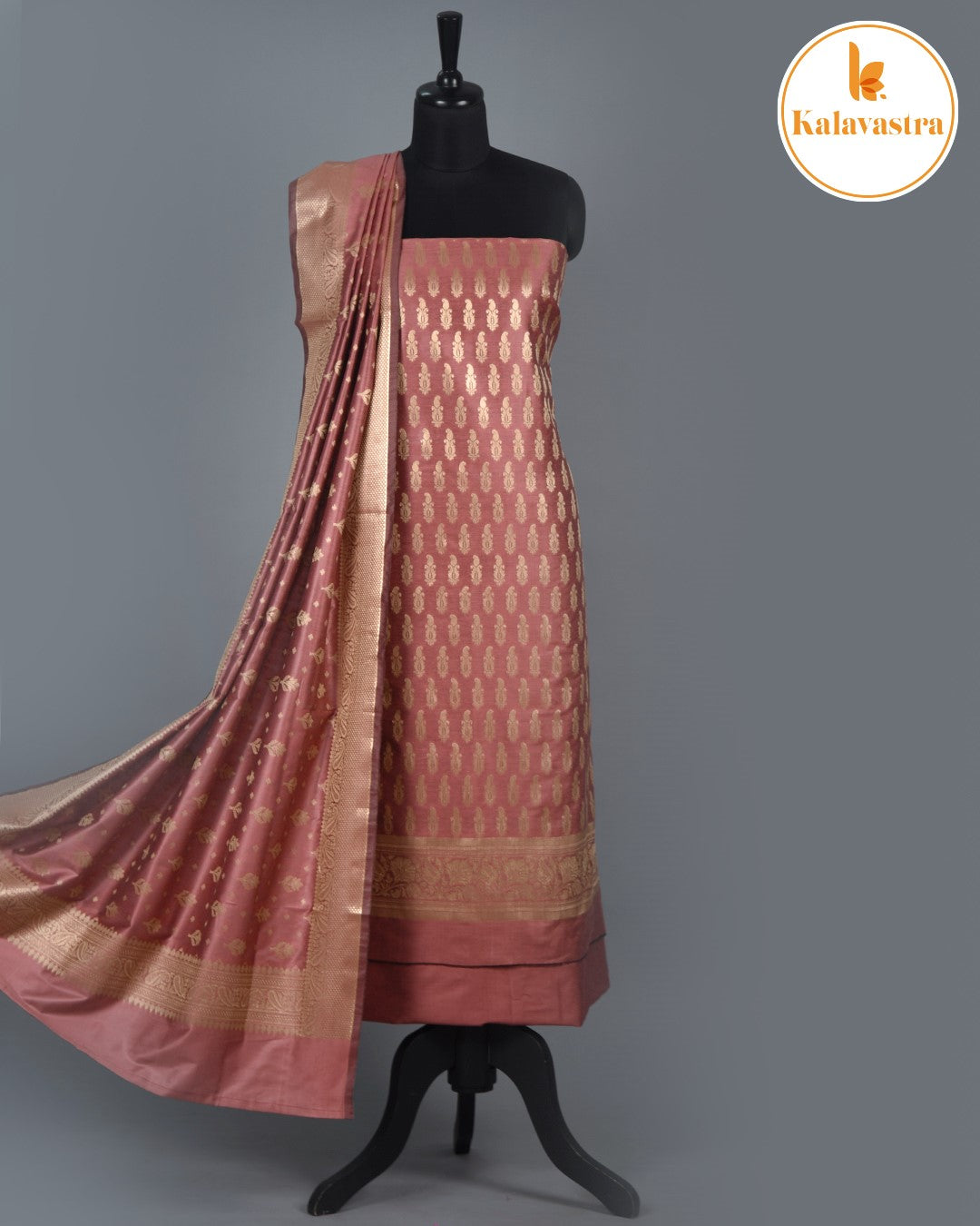 Onion Pink - Chanderi Silk Blend - Banarasi Woven - Unstitched Suit Fabric With Chanderi Banarasi Dupatta