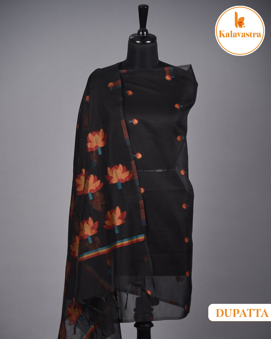 Black With Rust-Chanderi-Jamdani Woven-Unstitched Suit Fabric With Chanderi Jamdani Woven Dupatta