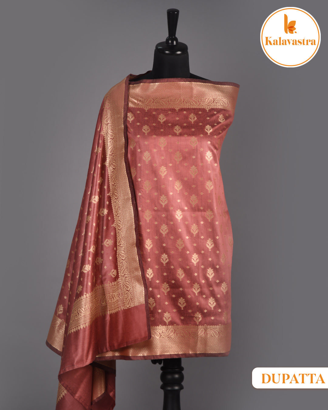 Onion Pink - Chanderi Silk Blend - Banarasi Woven - Unstitched Suit Fabric With Chanderi Banarasi Dupatta