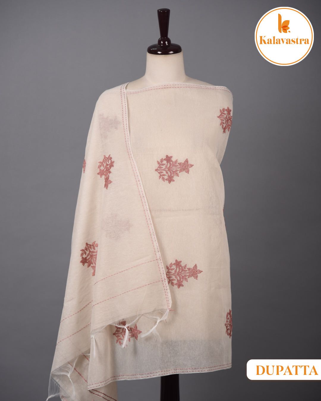 Light Pink - Cotton Slub - Embroidered Unstitched Suit Fabric With Cotton Embroidered Dupatta