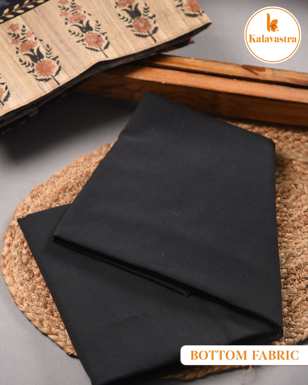 Black - Modal Cotton Blend - Printed - Unstitched Suit Fabric With Cotton Block Printed Dupatta