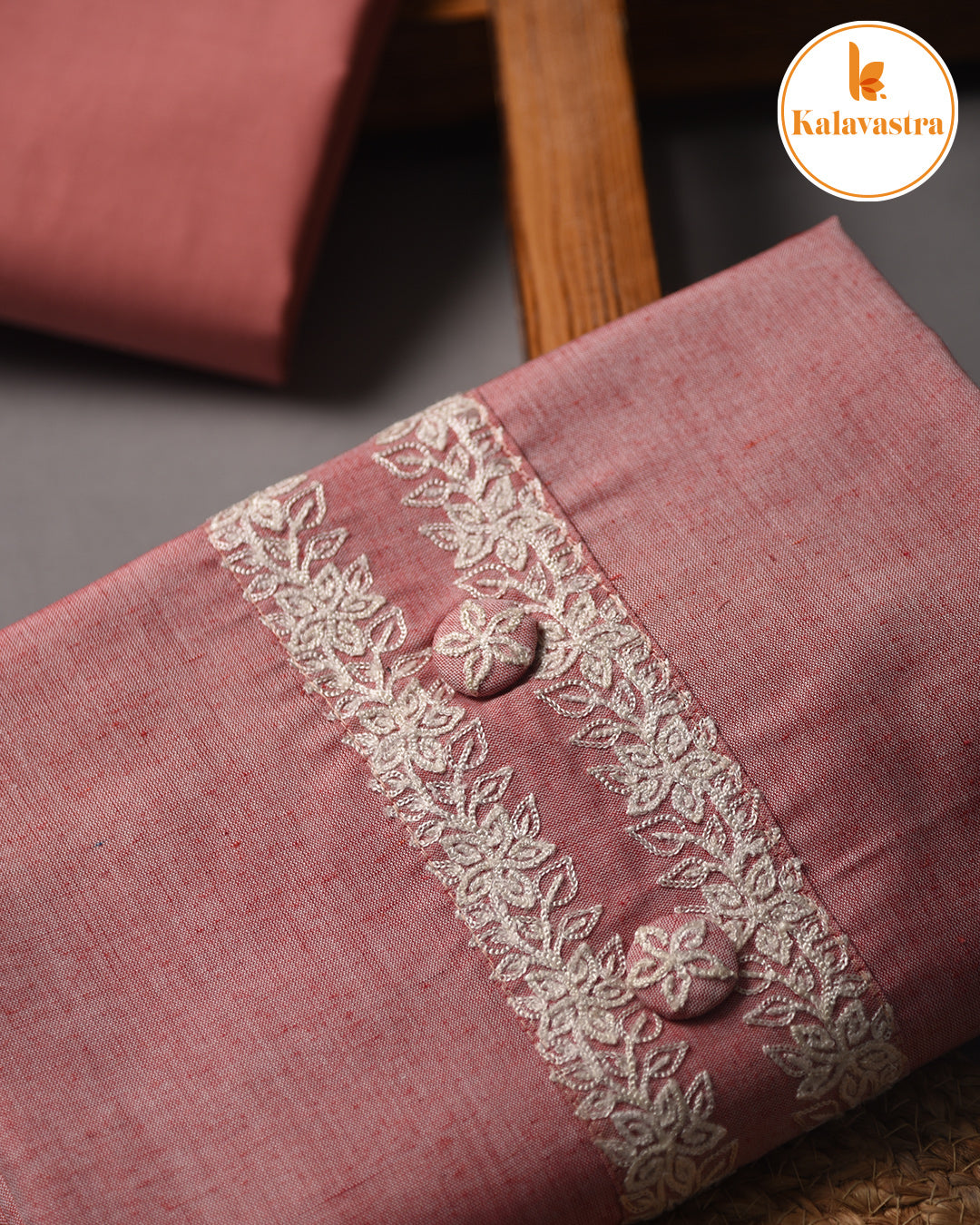 Light Pink - Cotton Slub - Embroidered Unstitched Suit Fabric With Cotton Embroidered Dupatta