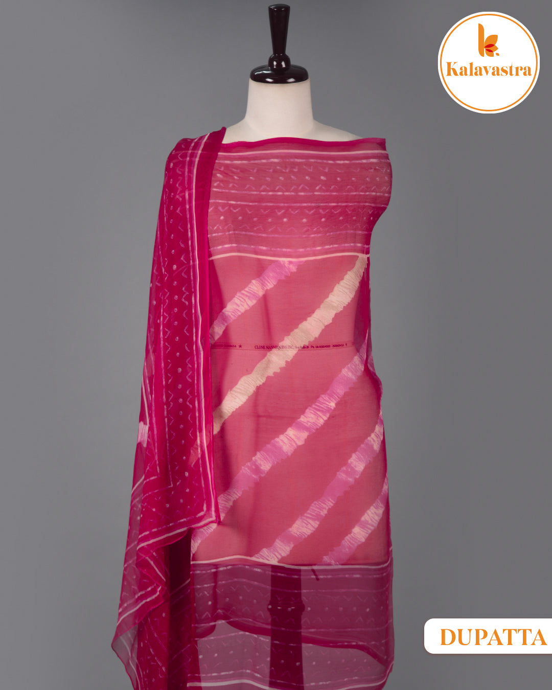 Pink - Cotton Glazed - Printed With Embroidery - Unstitched Suit Fabric With Chiffon Dupatta