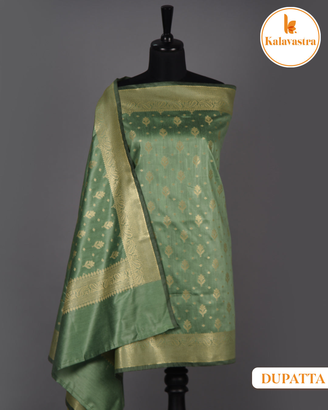 Light Green - Chanderi Silk Blend - Banarasi Woven - Unstitched Suit Fabric With Chanderi Banarasi Dupatta