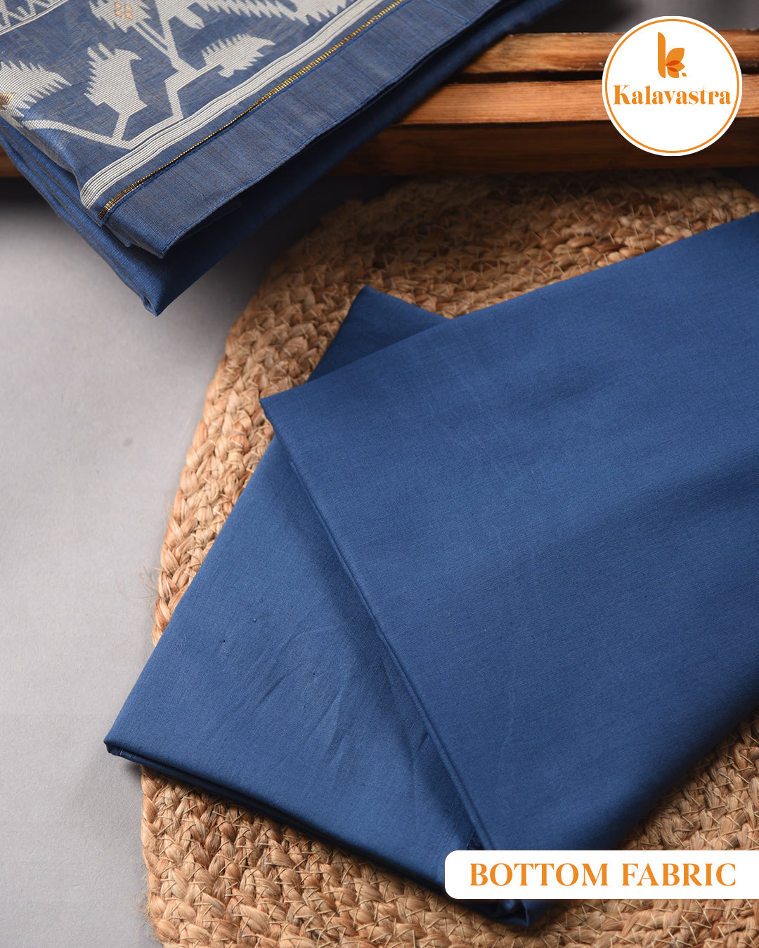 Blue With Cream-Chanderi-Jamdani Woven-Unstitched Suit Fabric With Chanderi Jamdani Woven Dupatta