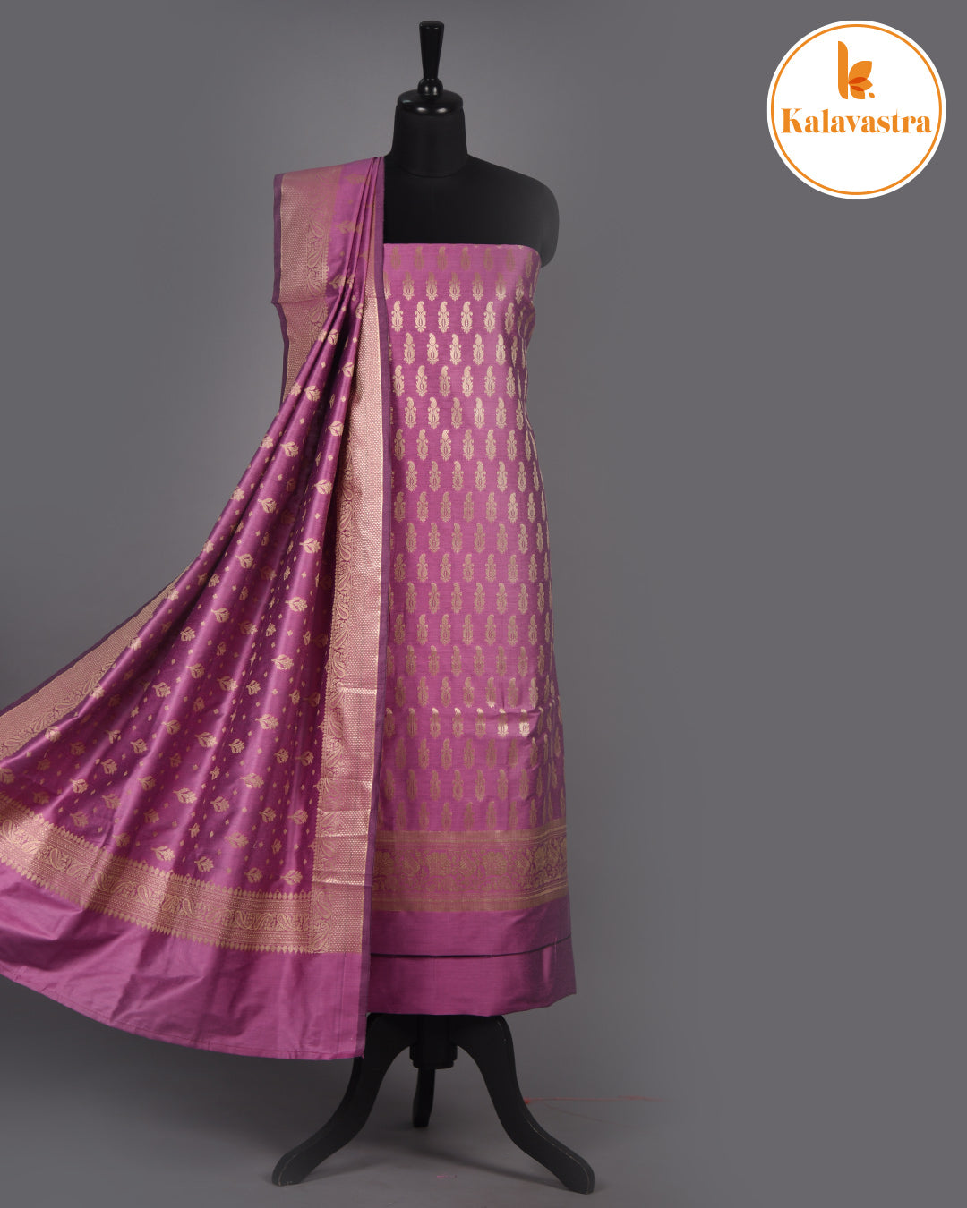 Purple - Chanderi Silk Blend - Banarasi Woven - Unstitched Suit Fabric With Chanderi Banarasi Dupatta