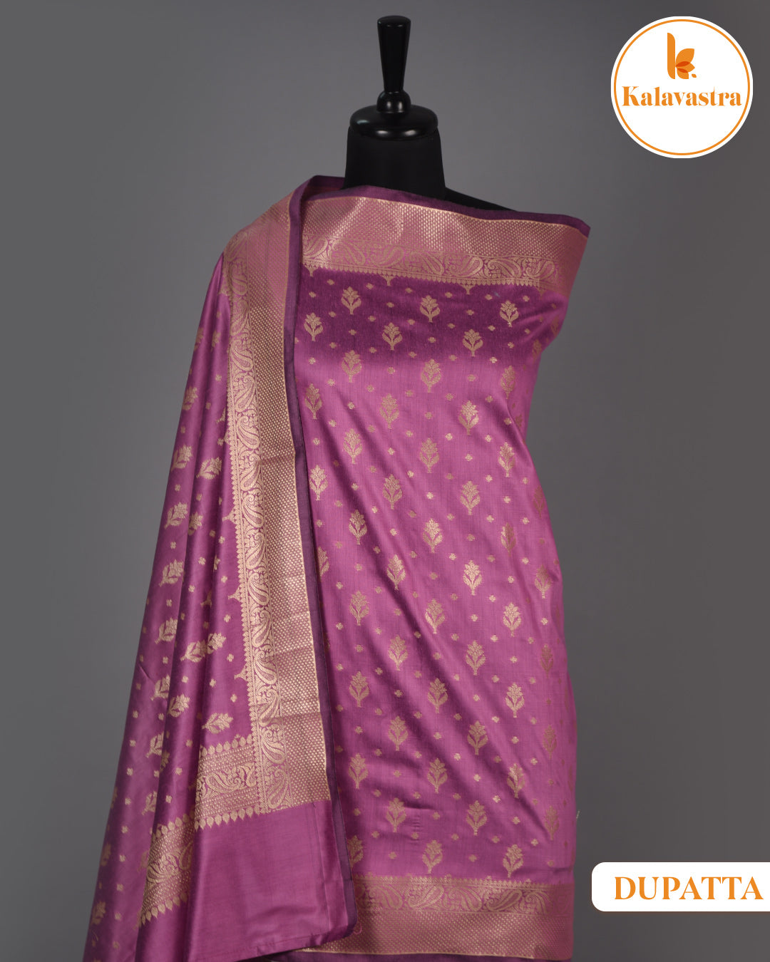 Purple - Chanderi Silk Blend - Banarasi Woven - Unstitched Suit Fabric With Chanderi Banarasi Dupatta