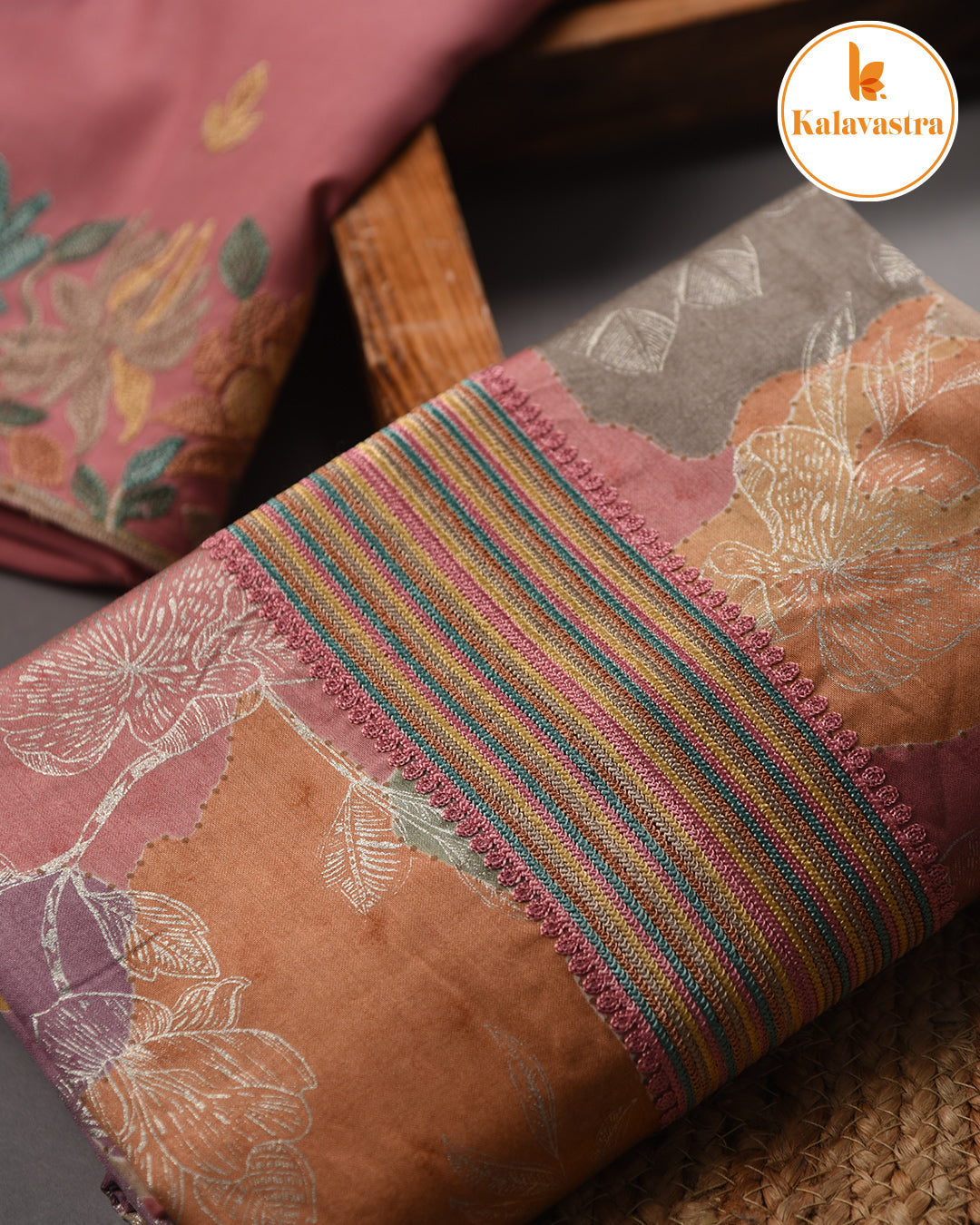 Pink - Cotton Glazed - Printed With Embroidery - Unstitched Suit Fabric With Chanderi Embroidered Dupatta