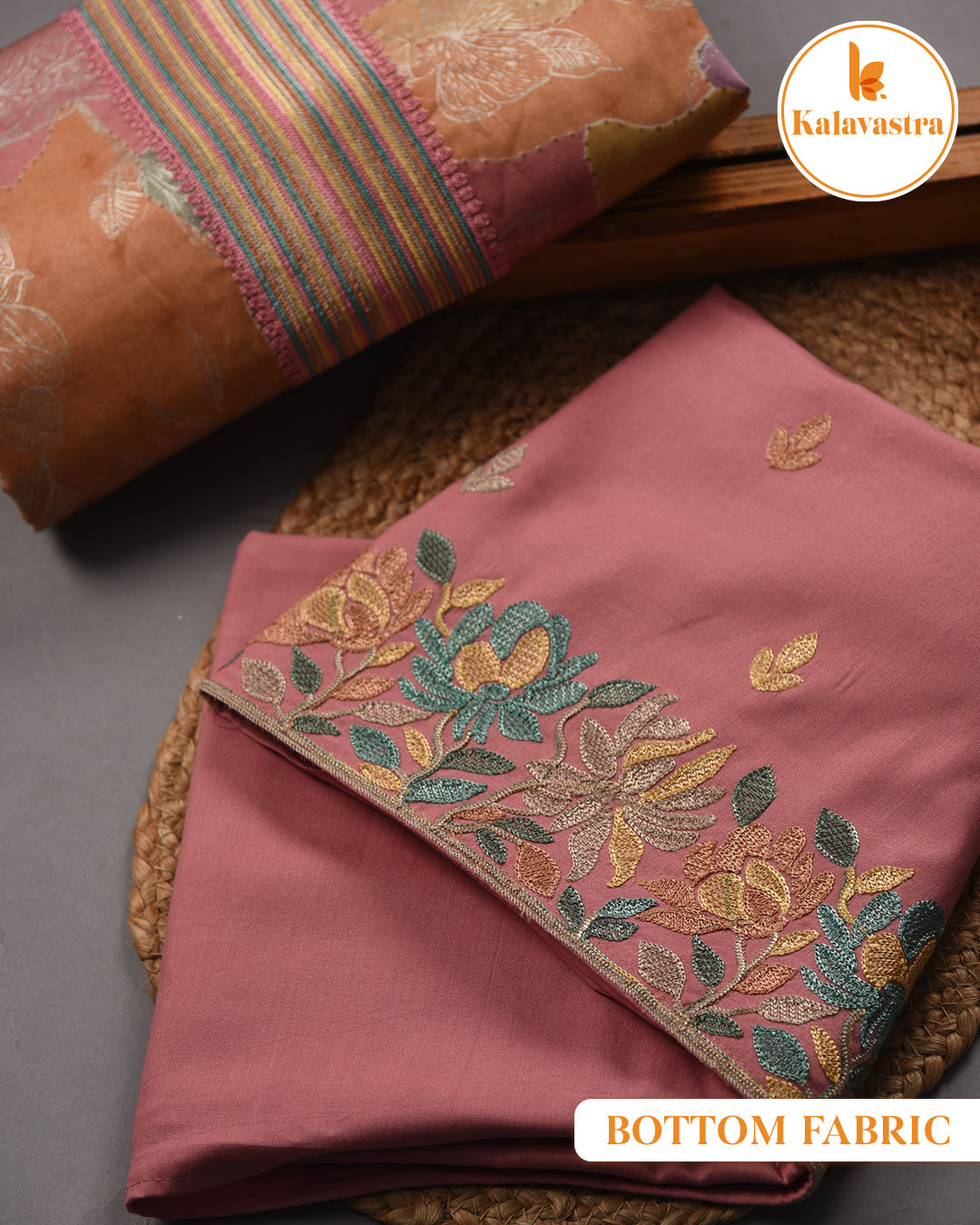 Pink - Cotton Glazed - Printed With Embroidery - Unstitched Suit Fabric With Chanderi Embroidered Dupatta