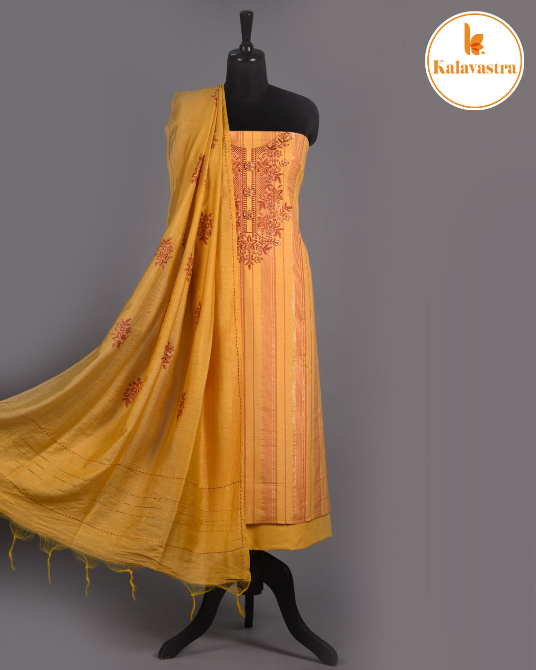 Mustard - Cotton - Woven With Embroidery - Unstitched Suit Fabric With Chanderi Embroidered Dupatta