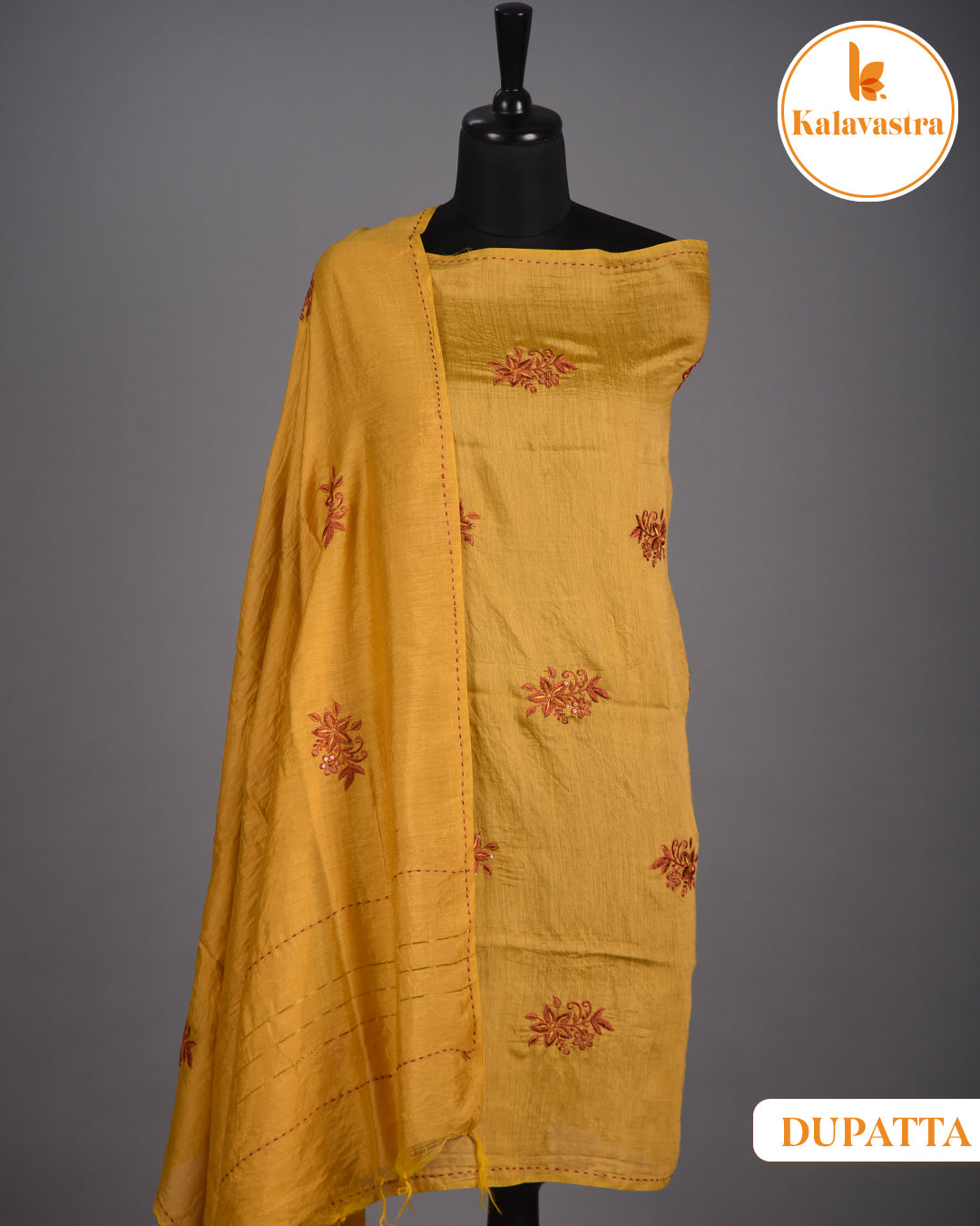 Mustard - Cotton - Woven With Embroidery - Unstitched Suit Fabric With Chanderi Embroidered Dupatta