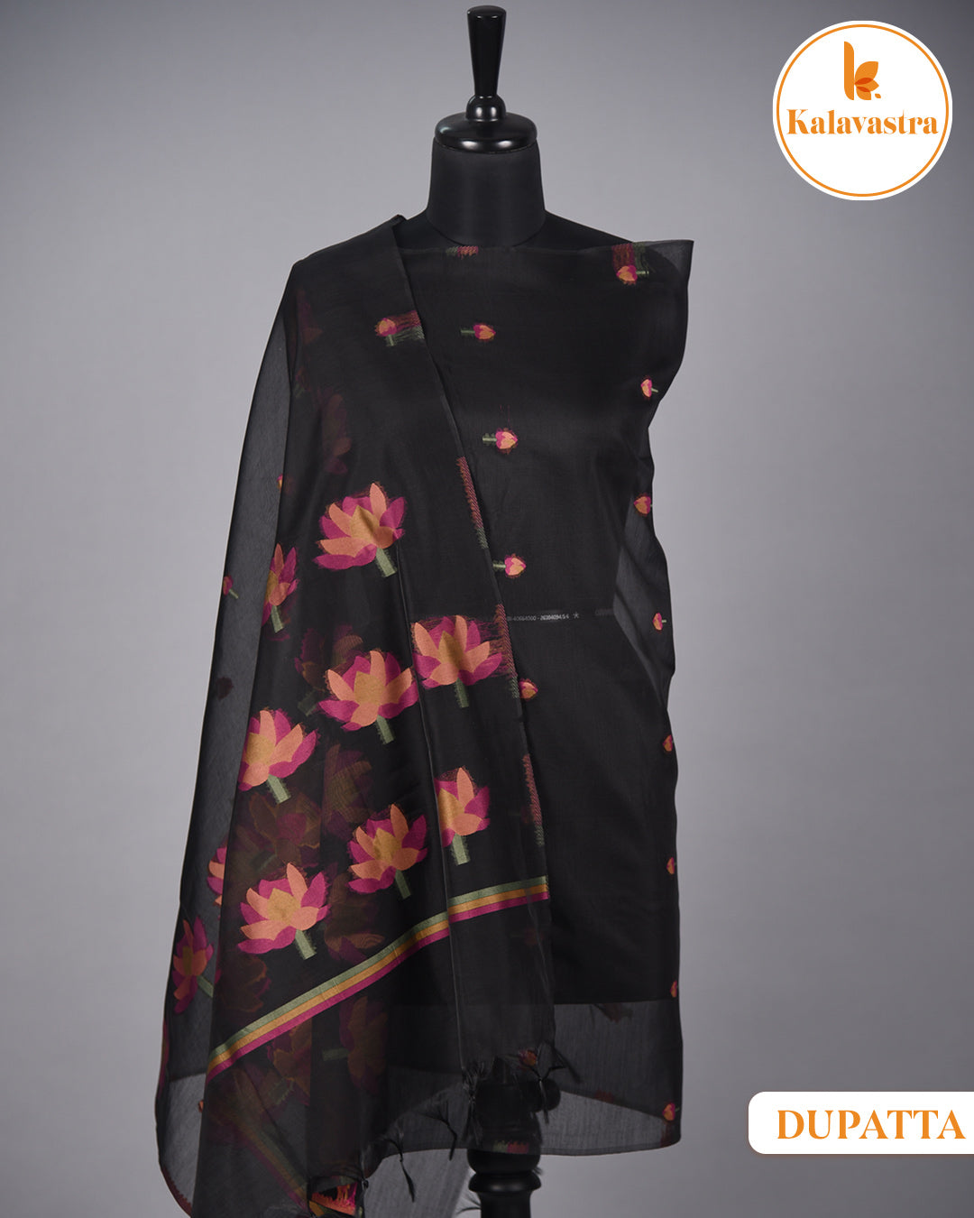 Black With Purple-Chanderi-Jamdani Woven-Unstitched Suit Fabric With Chanderi Jamdani Woven Dupatta