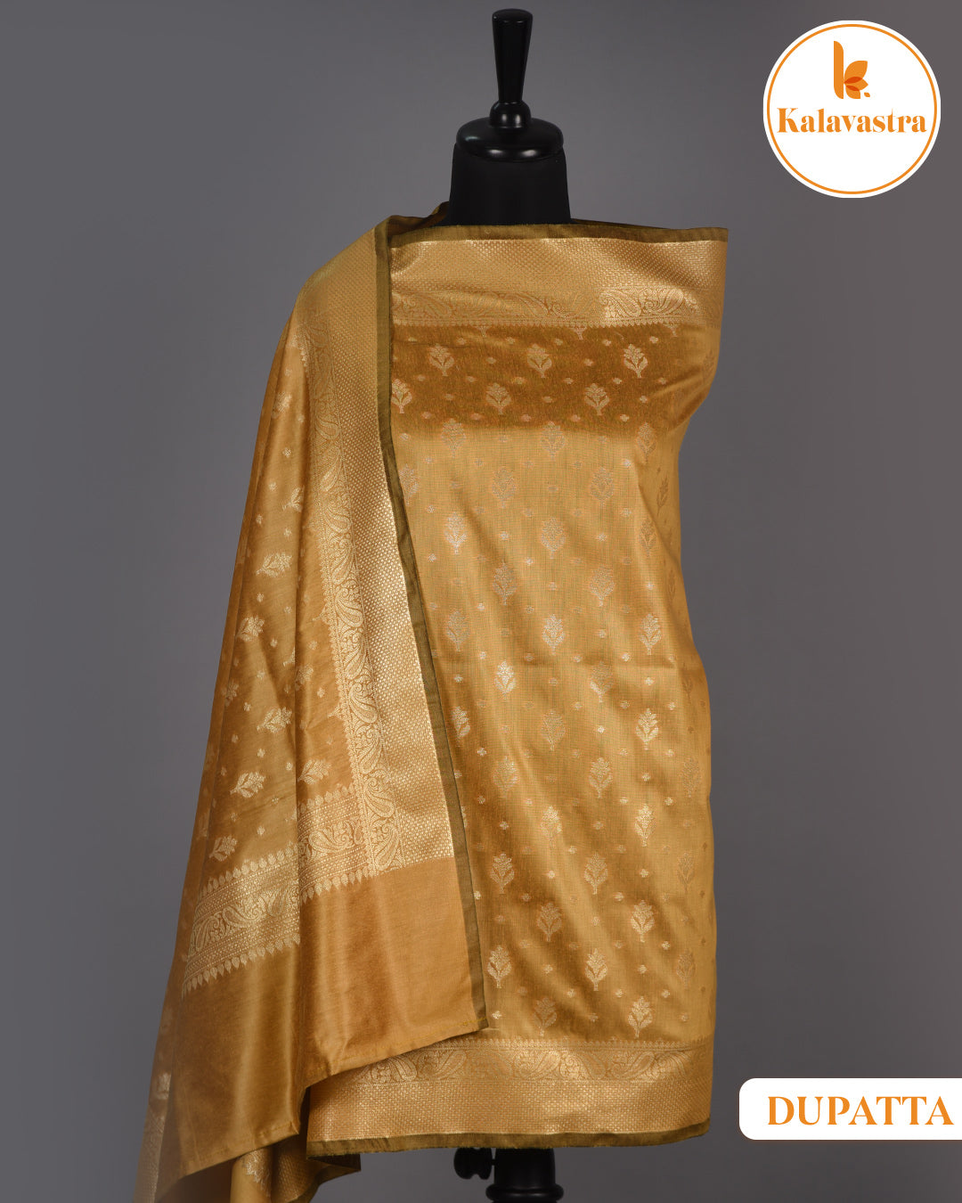 Gold- Chanderi Silk Blend - Banarasi Woven - Unstitched Suit Fabric With Chanderi Banarasi Dupatta