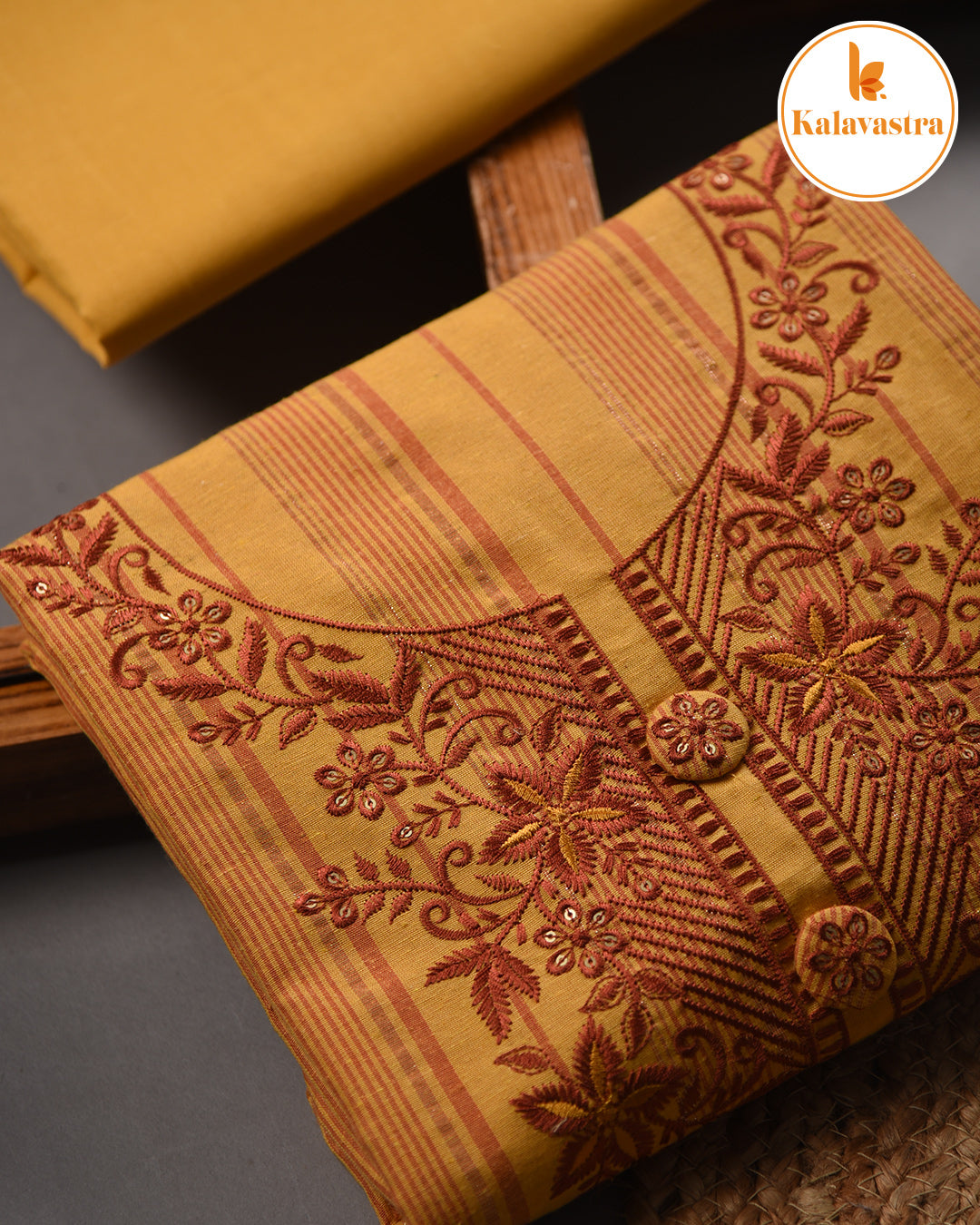 Mustard - Cotton - Woven With Embroidery - Unstitched Suit Fabric With Chanderi Embroidered Dupatta