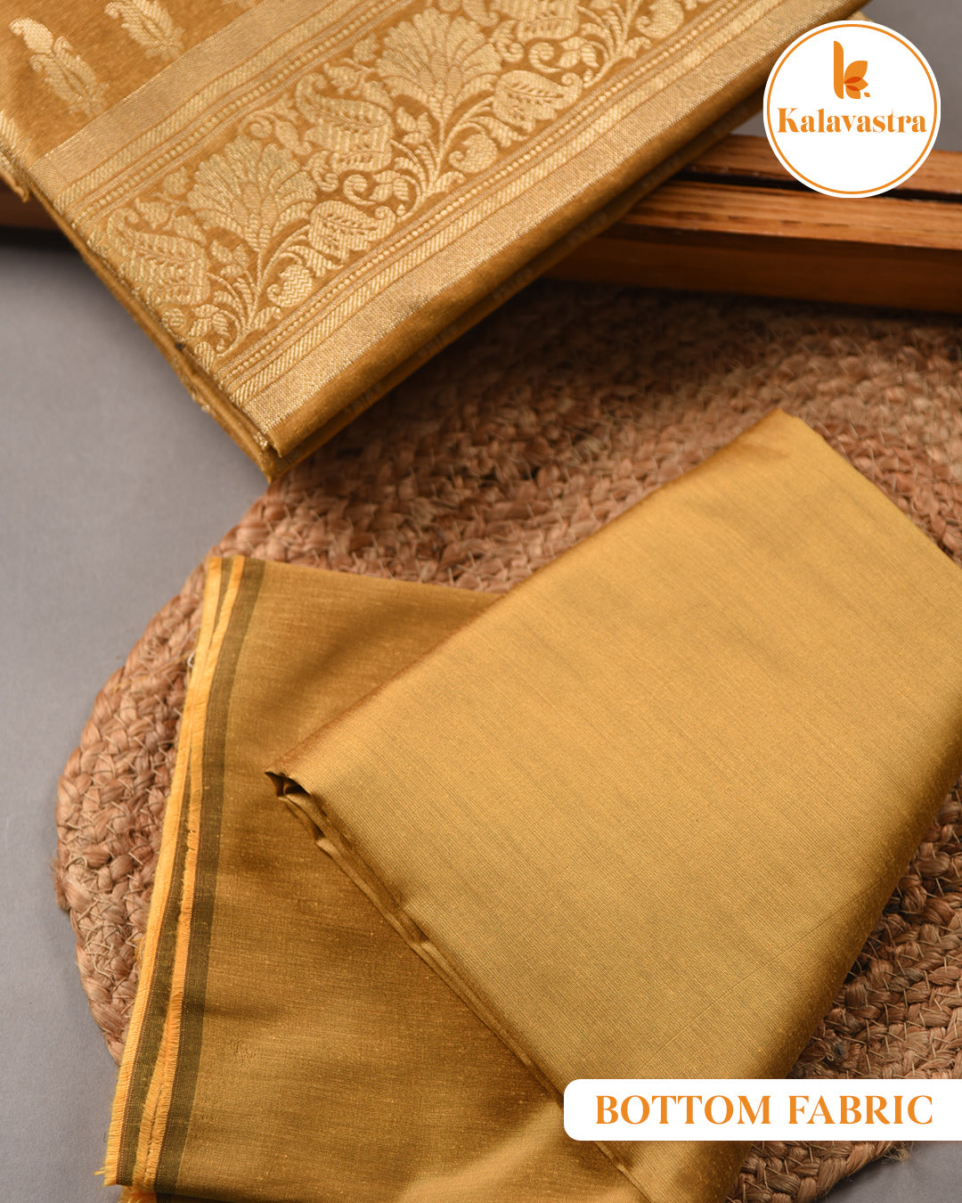 Gold- Chanderi Silk Blend - Banarasi Woven - Unstitched Suit Fabric With Chanderi Banarasi Dupatta