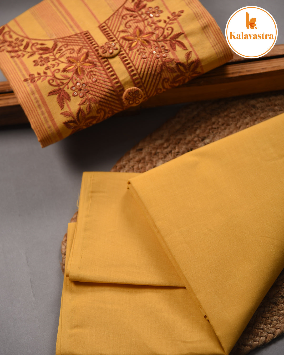 Mustard - Cotton - Woven With Embroidery - Unstitched Suit Fabric With Chanderi Embroidered Dupatta