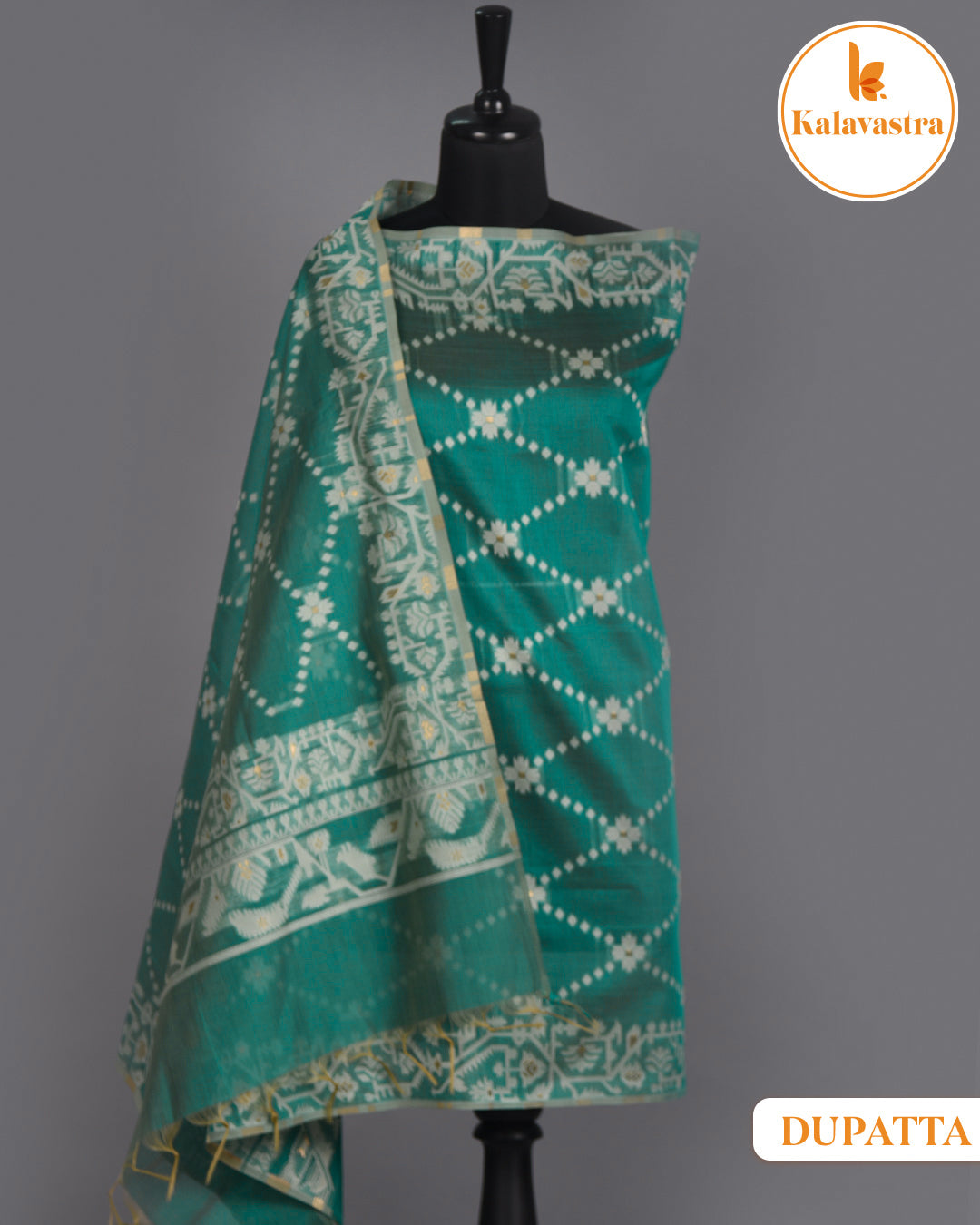 Green- Chanderi - Jamdani Woven - Unstitched Suit Fabric With Chanderi Dupatta