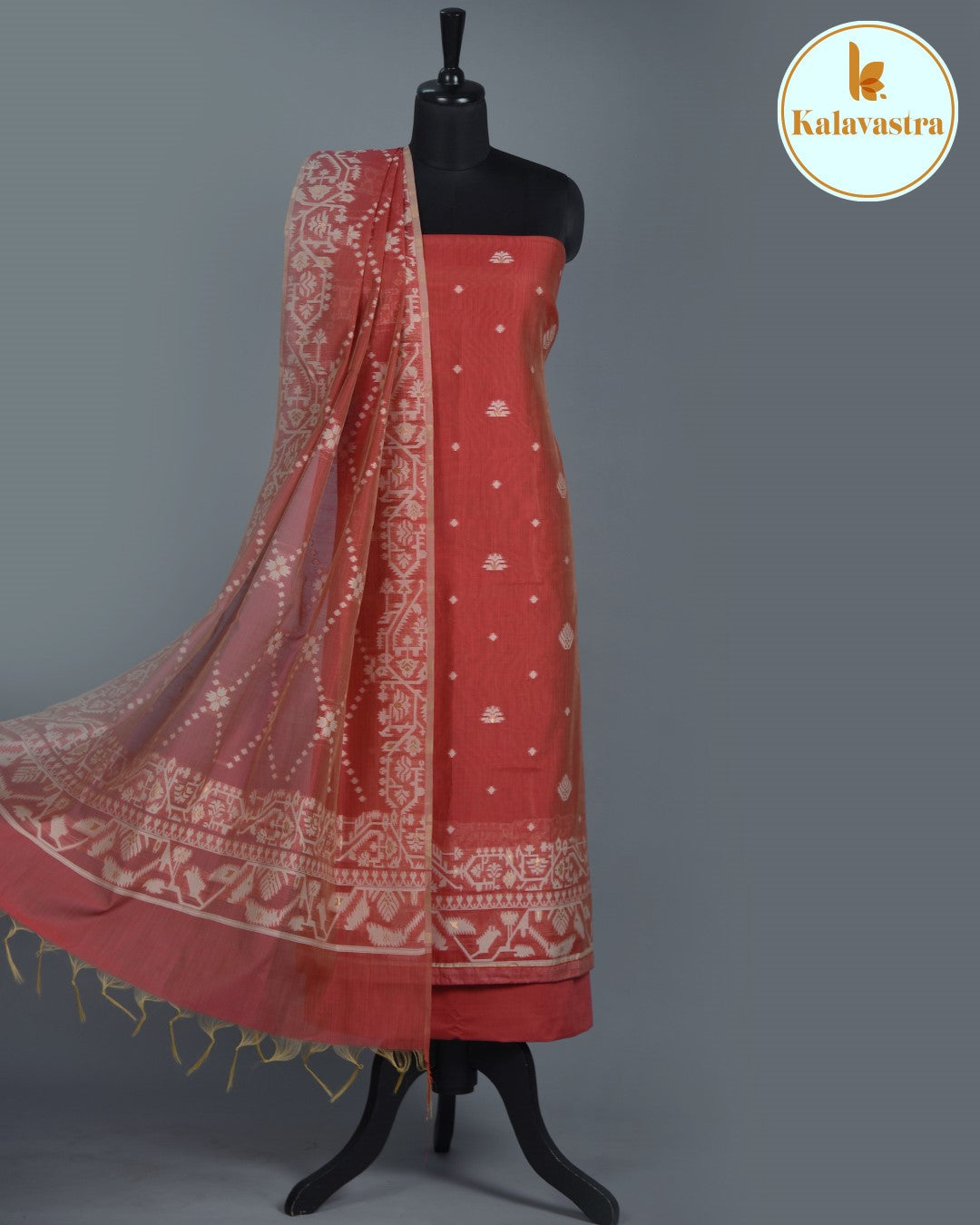 Maroon- Chanderi - Jamdani Woven - Unstitched Suit Fabric With Chanderi Dupatta