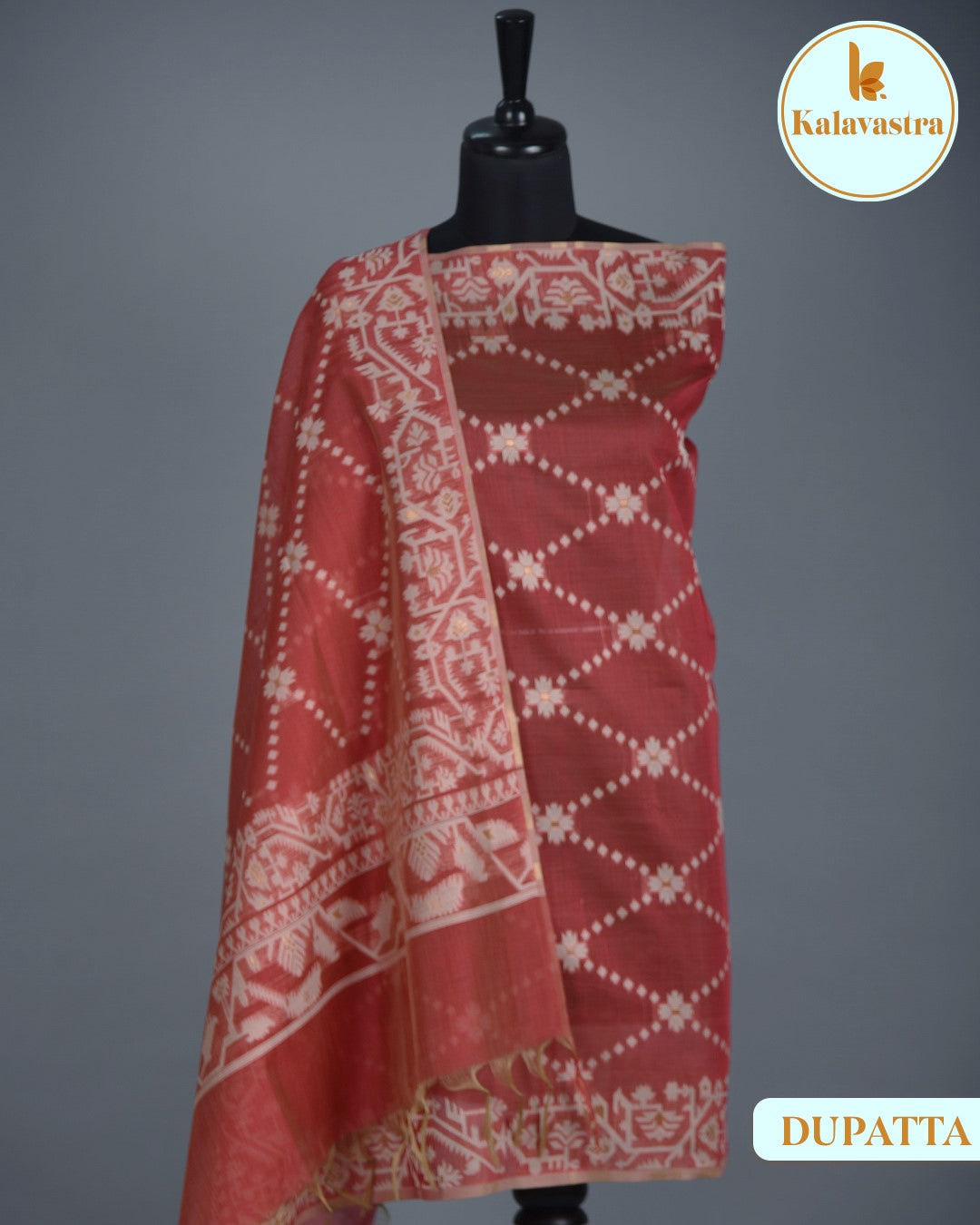 Maroon- Chanderi - Jamdani Woven - Unstitched Suit Fabric With Chanderi Dupatta