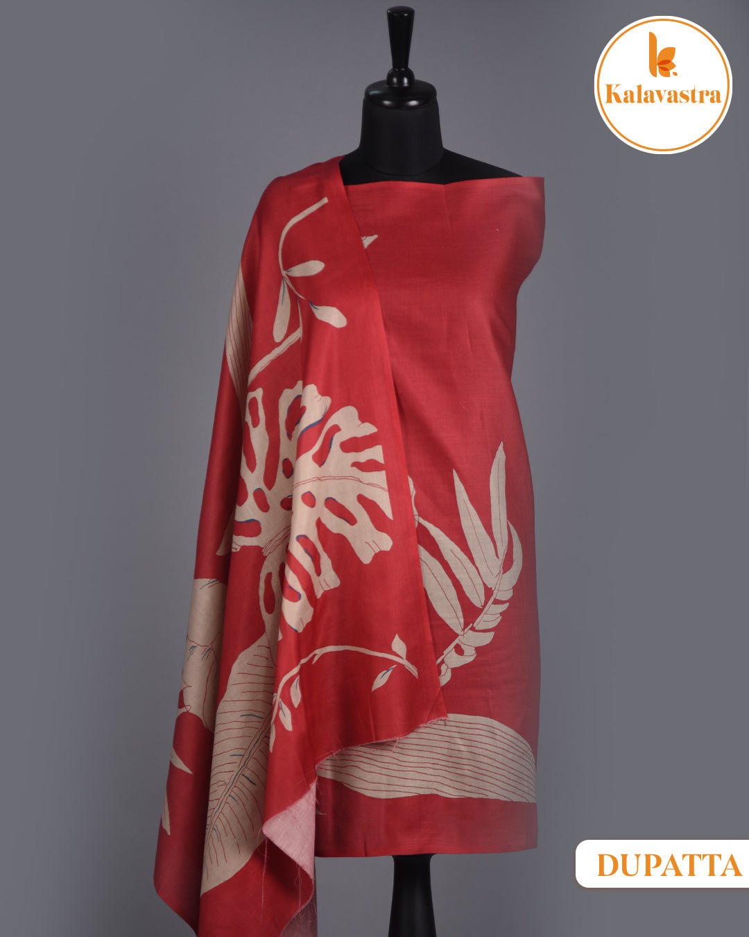 Red - Winter Wear - Spun - Printed - Unstitched Suit Fabric With Spun Dupatta