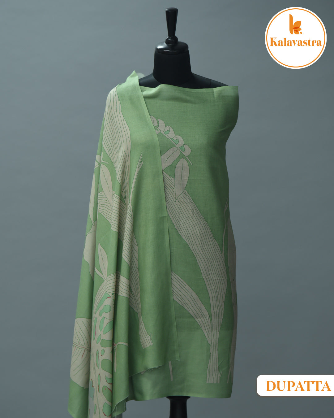 Green - Winter Wear - Spun - Printed - Unstitched Suit Fabric With Spun Dupatta