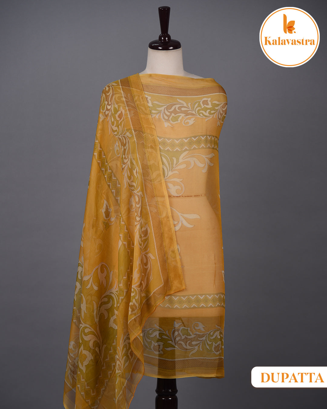 Mustard - Cotton Glazed - Printed With Embroidery - Unstitched Suit Fabric With Chiffon Dupatta