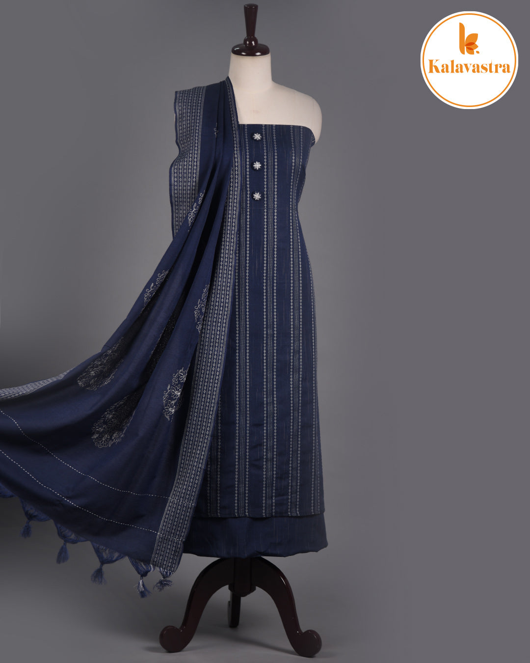 Blue- Cotton Blend - Woven With Embroidery - Unstitched Suit Fabric With Cotton Embroidered Dupatta