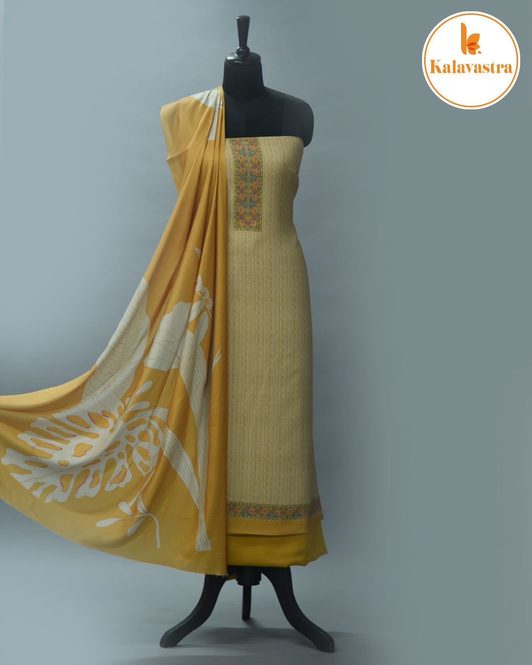 Mustard - Winter Wear - Spun - Printed - Unstitched Suit Fabric With Spun Dupatta