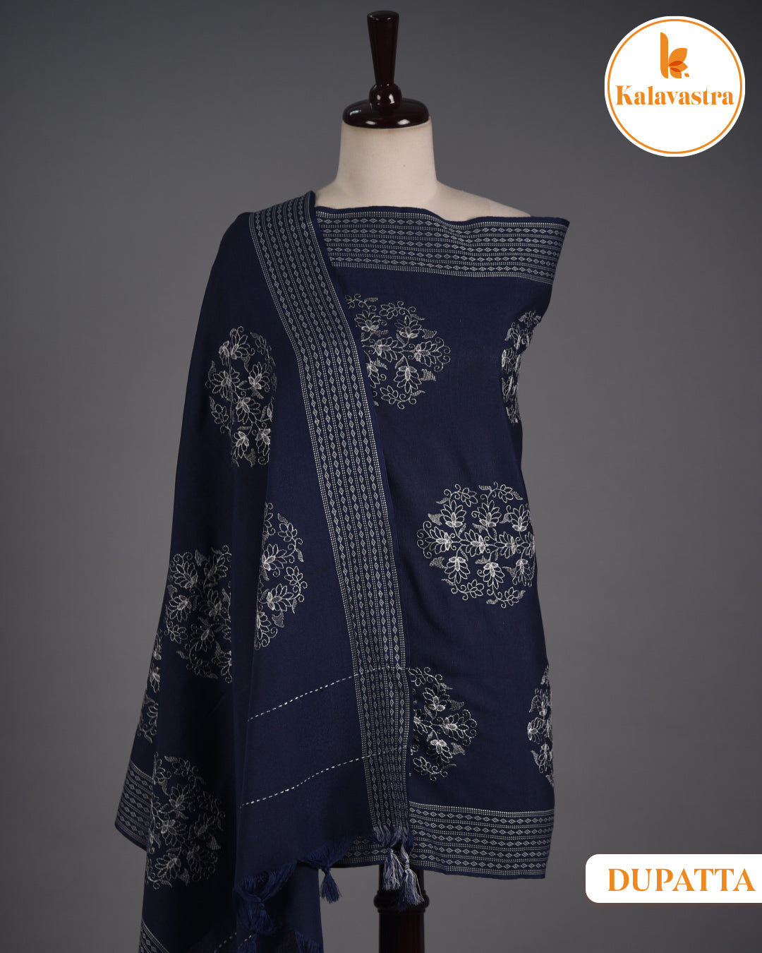 Blue- Cotton Blend - Woven With Embroidery - Unstitched Suit Fabric With Cotton Embroidered Dupatta