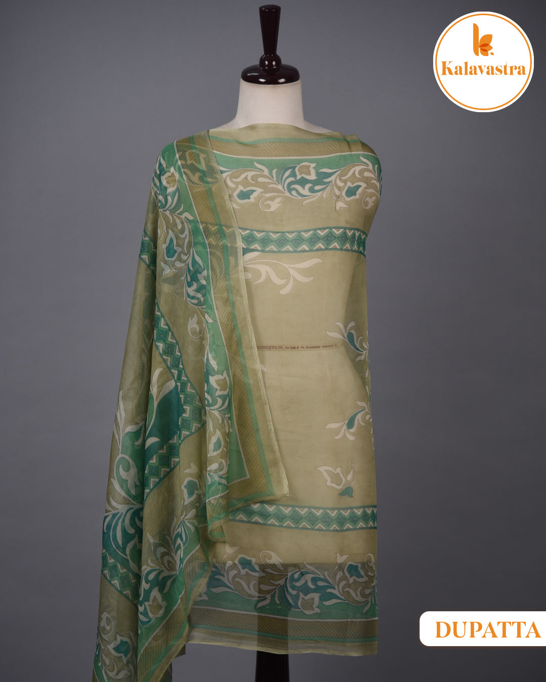 Green - Cotton Glazed - Printed With Embroidery - Unstitched Suit Fabric With Chiffon Dupatta