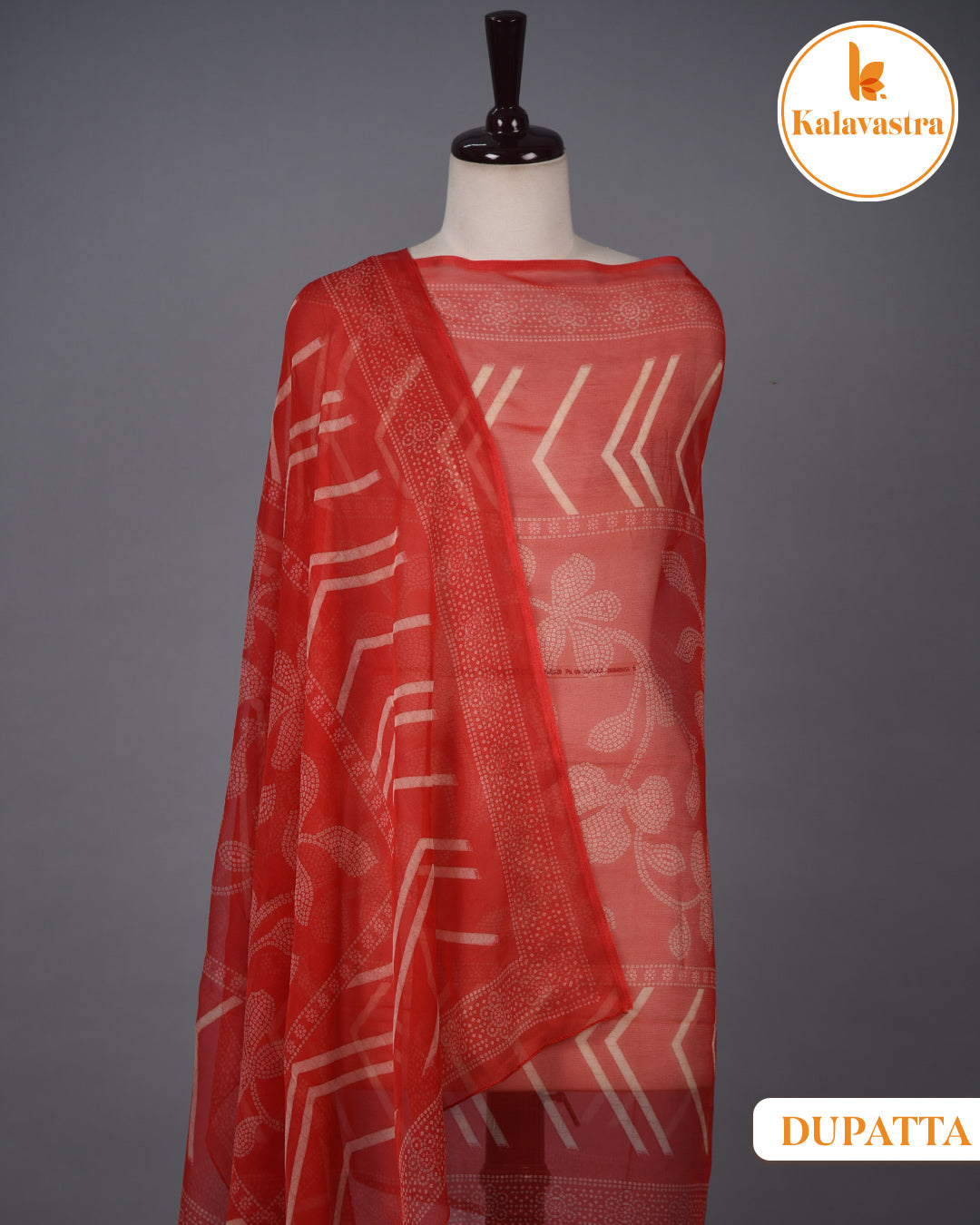 Red - Cotton Glazed Blend - Printed With Embroidery - Unstitched Suit Fabric With Chiffon Dupatta