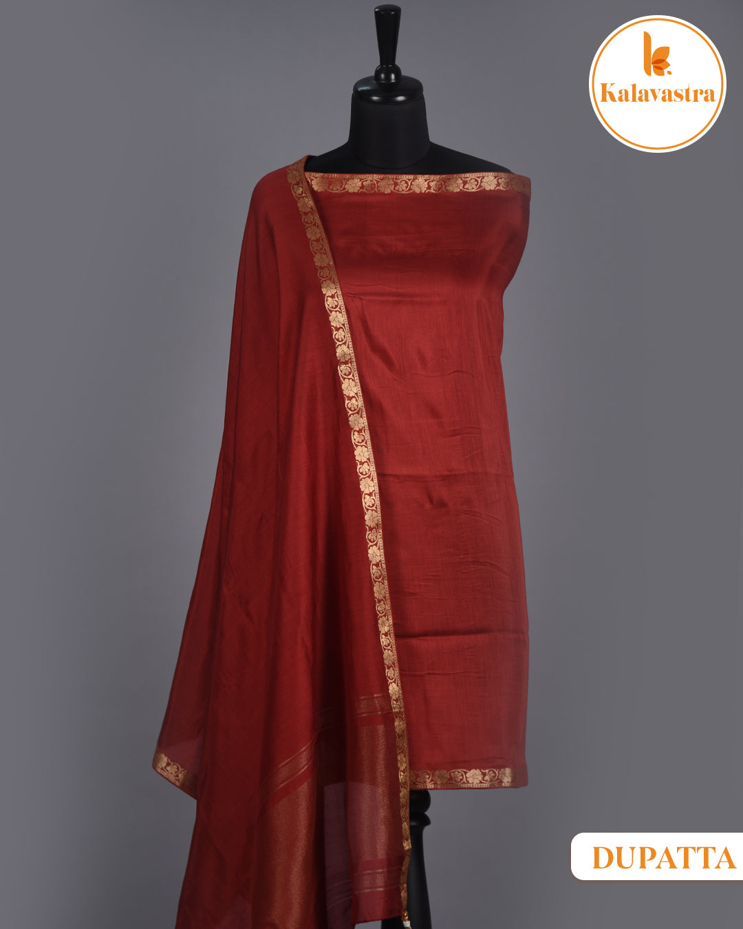 Maroon - Cotton Glazed - Printed - Unstitched Suit Fabric Set With Chanderi Blend Woven Dupatta