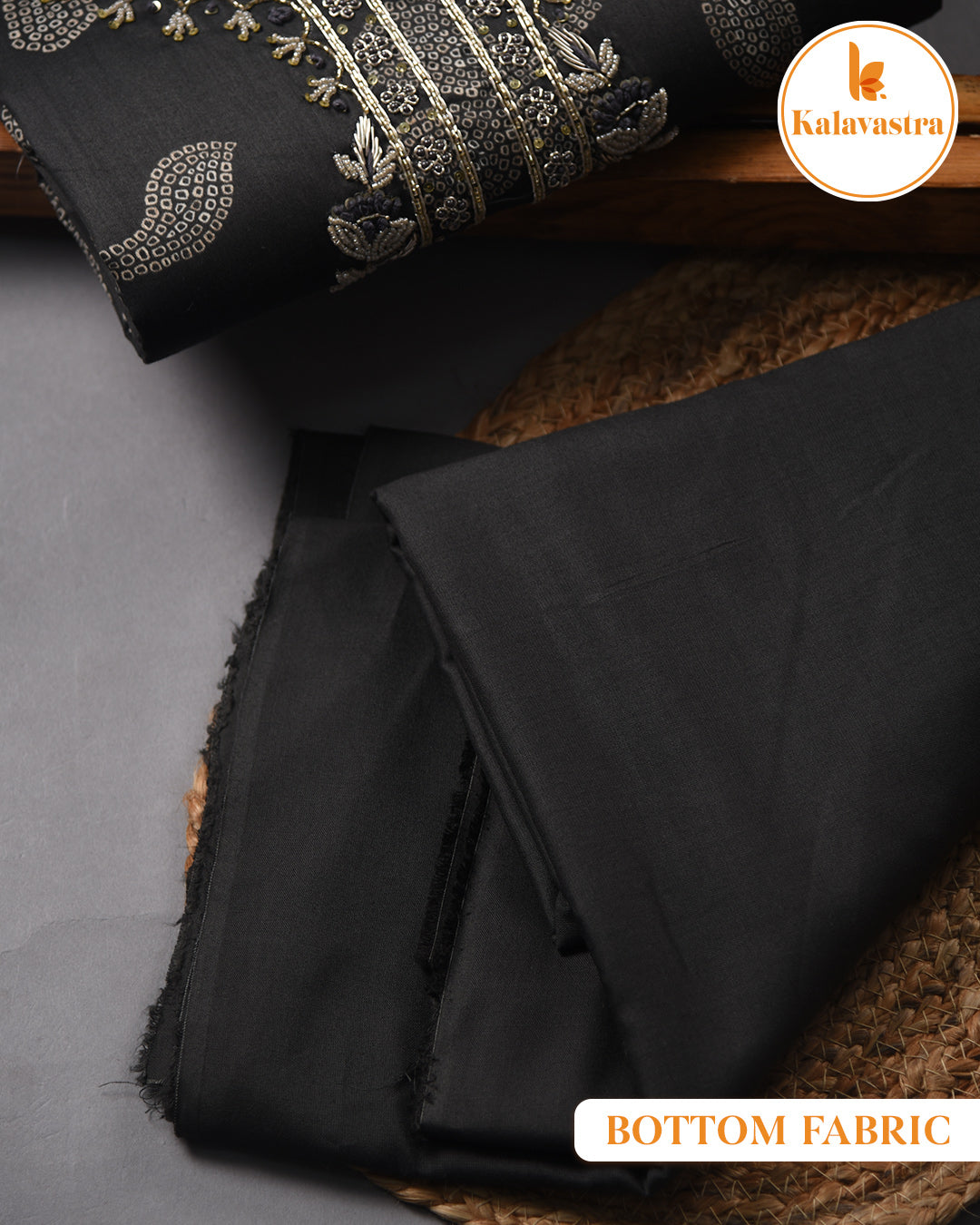 Grayish Black - Cotton Glazed Blend - Printed With Embroidery - Unstitched Suit Fabric With Chiffon Dupatta