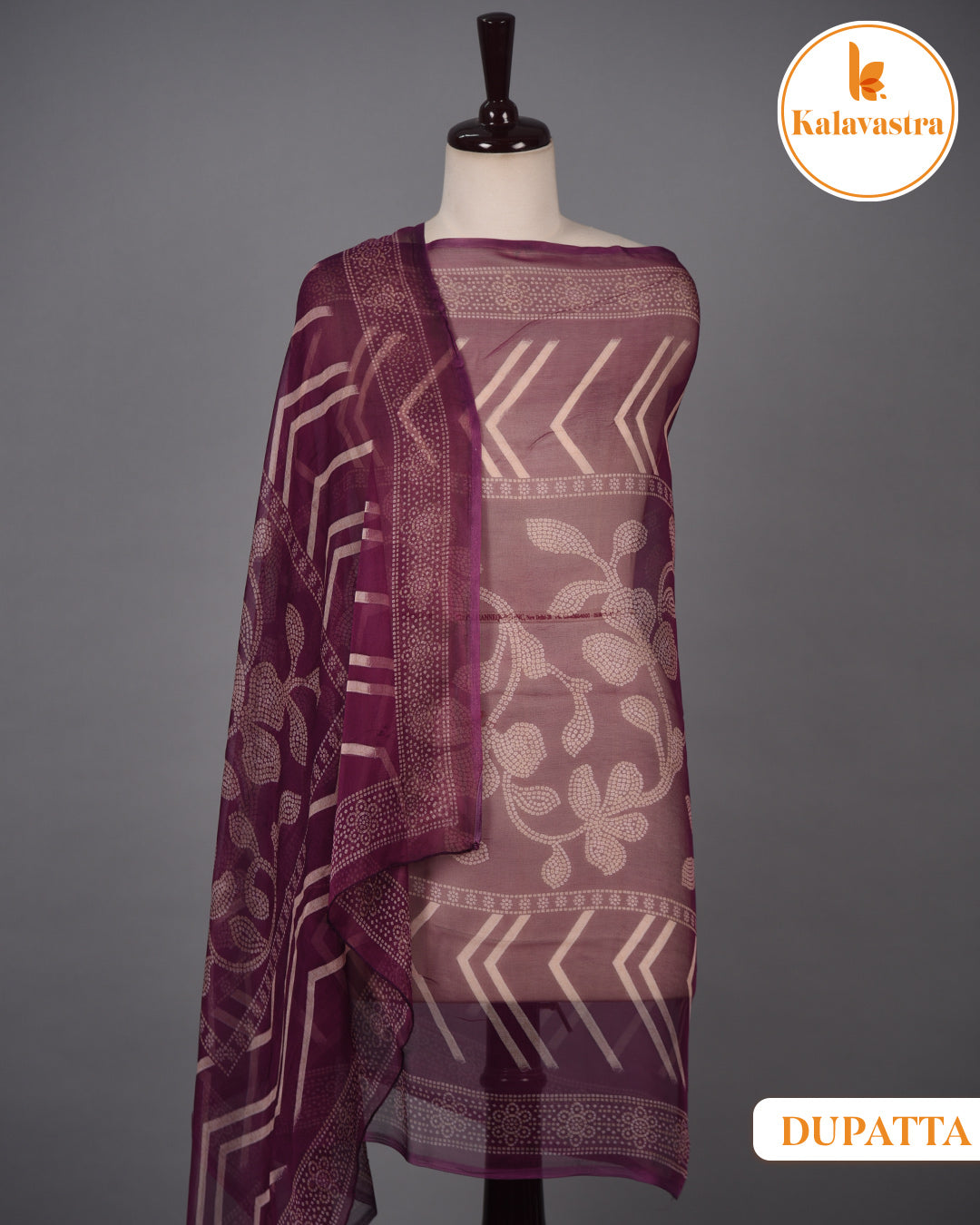 Purple - Cotton Glazed Blend - Printed With Embroidery - Unstitched Suit Fabric With Chiffon Dupatta