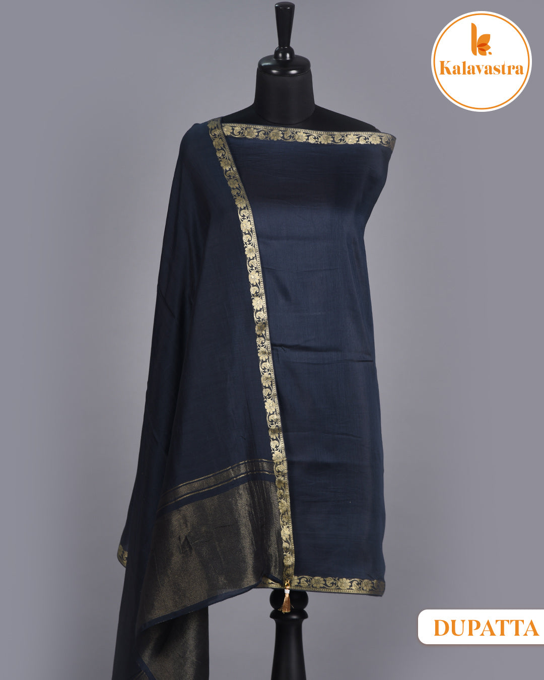 Blue- Cotton Glazed - Printed - Unstitched Suit Fabric Set With Chanderi Blend Woven Dupatta