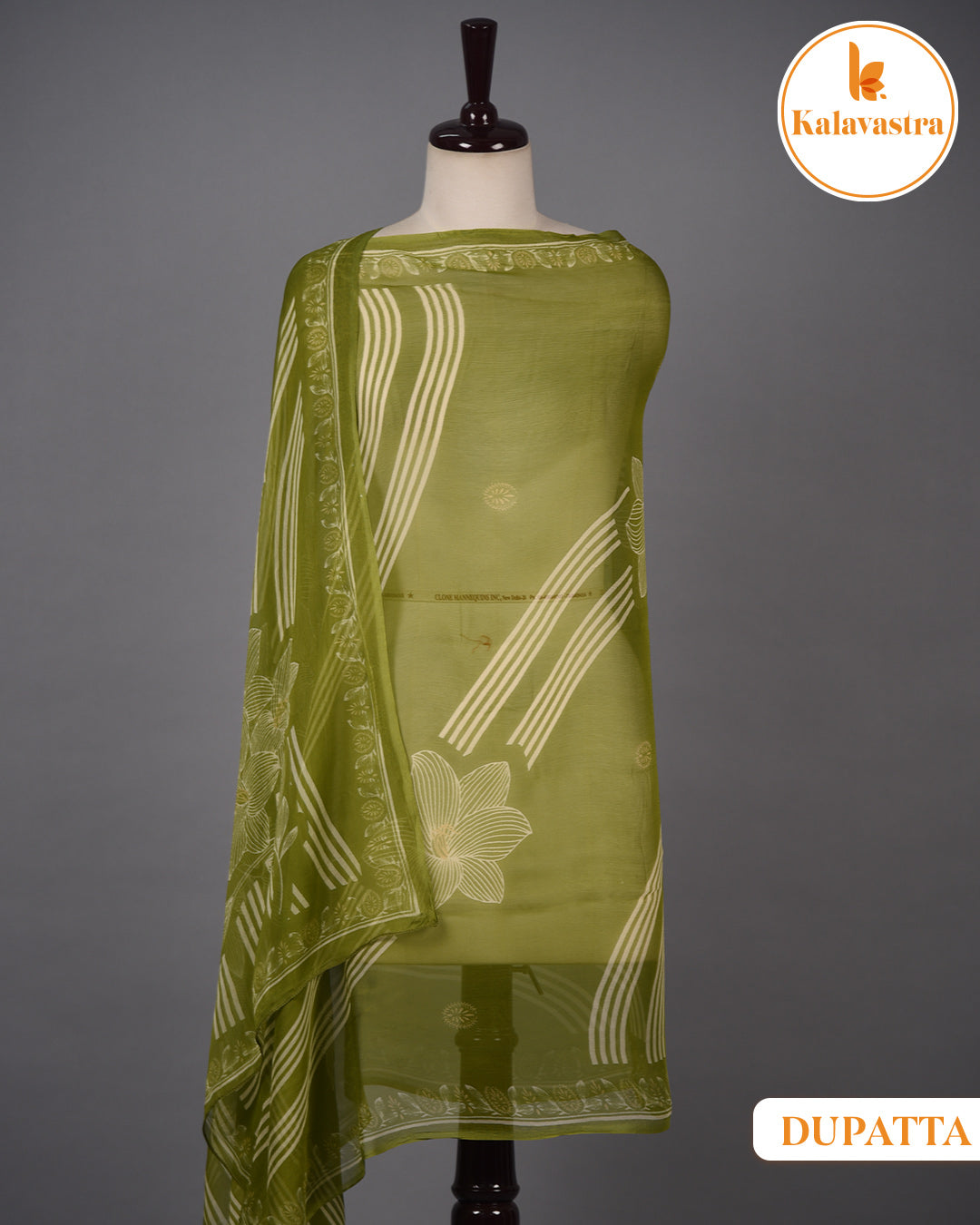 Bright Green- Cotton Glazed - Printed With Embroidery - Unstitched Suit Fabric With Chiffon Dupatta