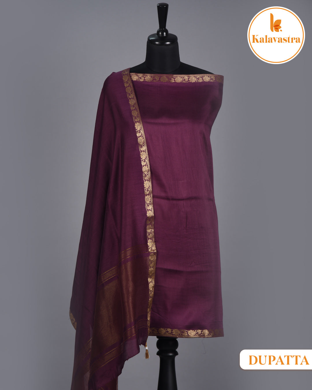 Wine- Cotton Glazed - Printed - Unstitched Suit Fabric Set With Chanderi Blend Woven Dupatta