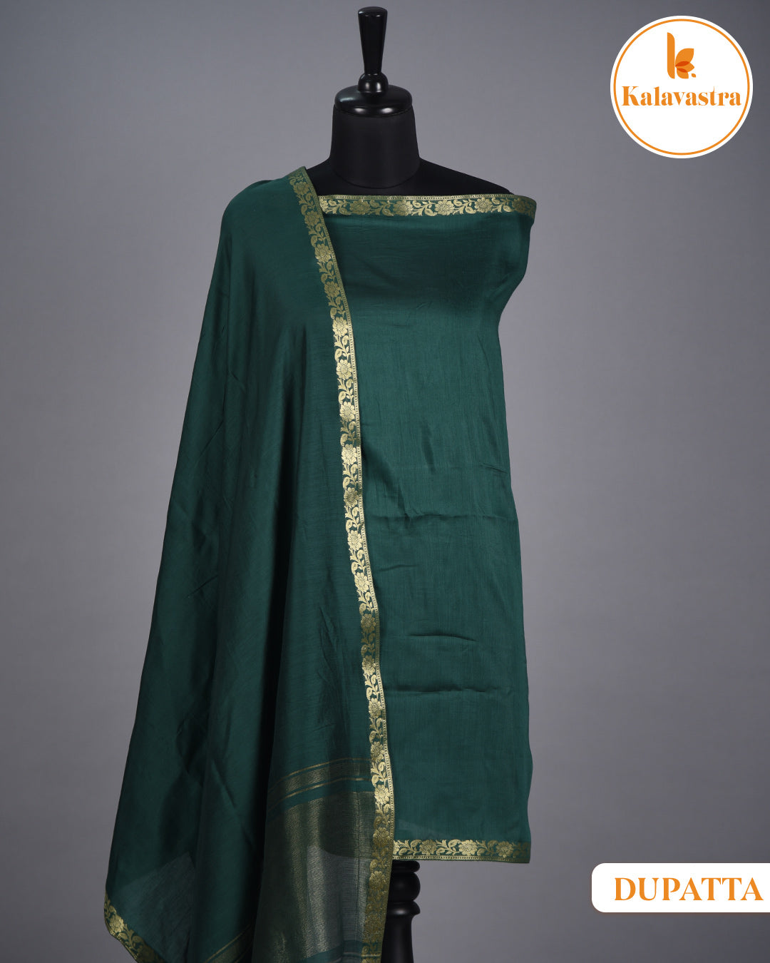 Green- Cotton Glazed - Printed - Unstitched Suit Fabric Set With Chanderi Blend Woven Dupatta