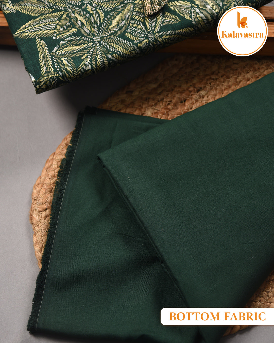 Green- Cotton Glazed - Printed - Unstitched Suit Fabric Set With Chanderi Blend Woven Dupatta