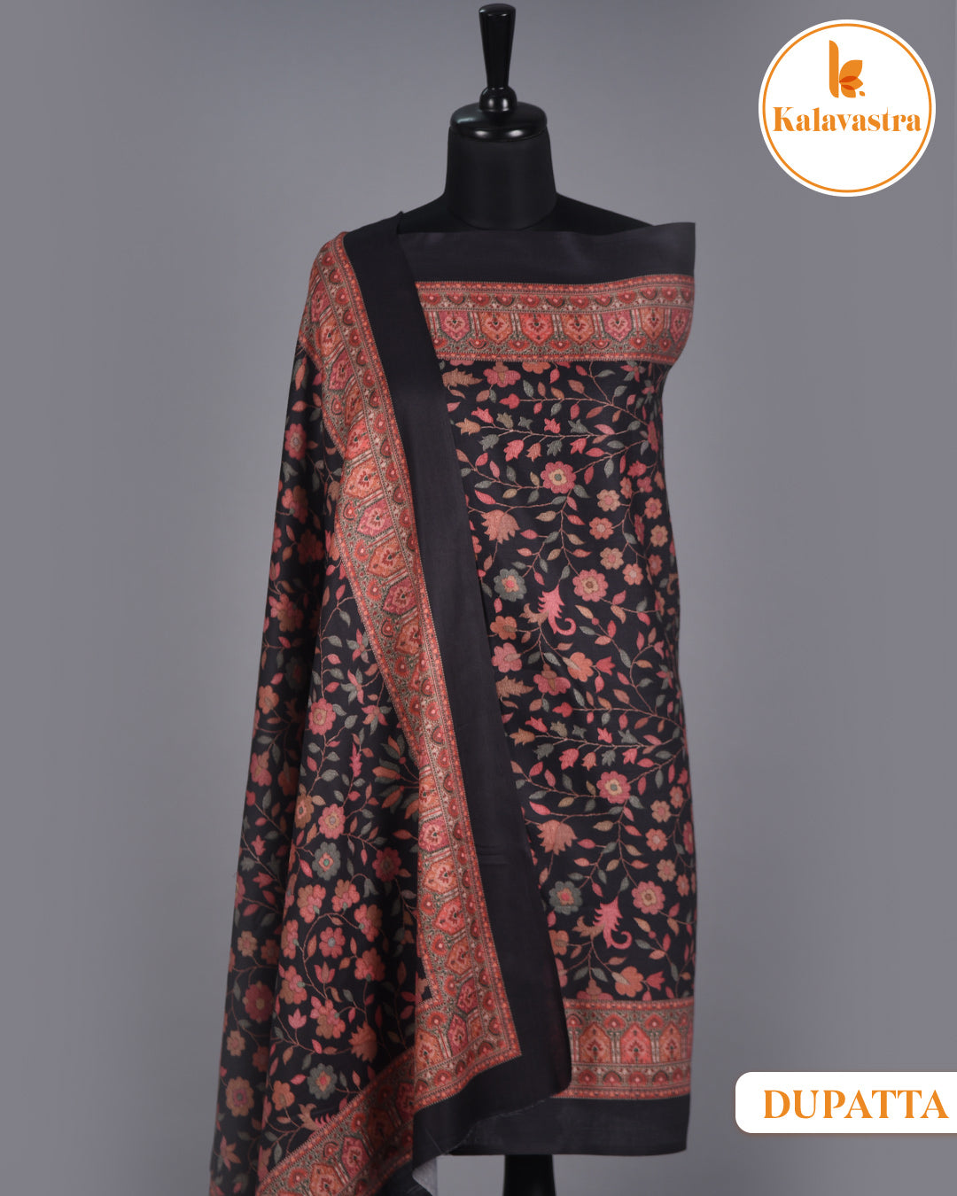 Black With Rust- Winter Wear - Spun - Printed - Unstitched Suit Fabric With Spun Dupatta