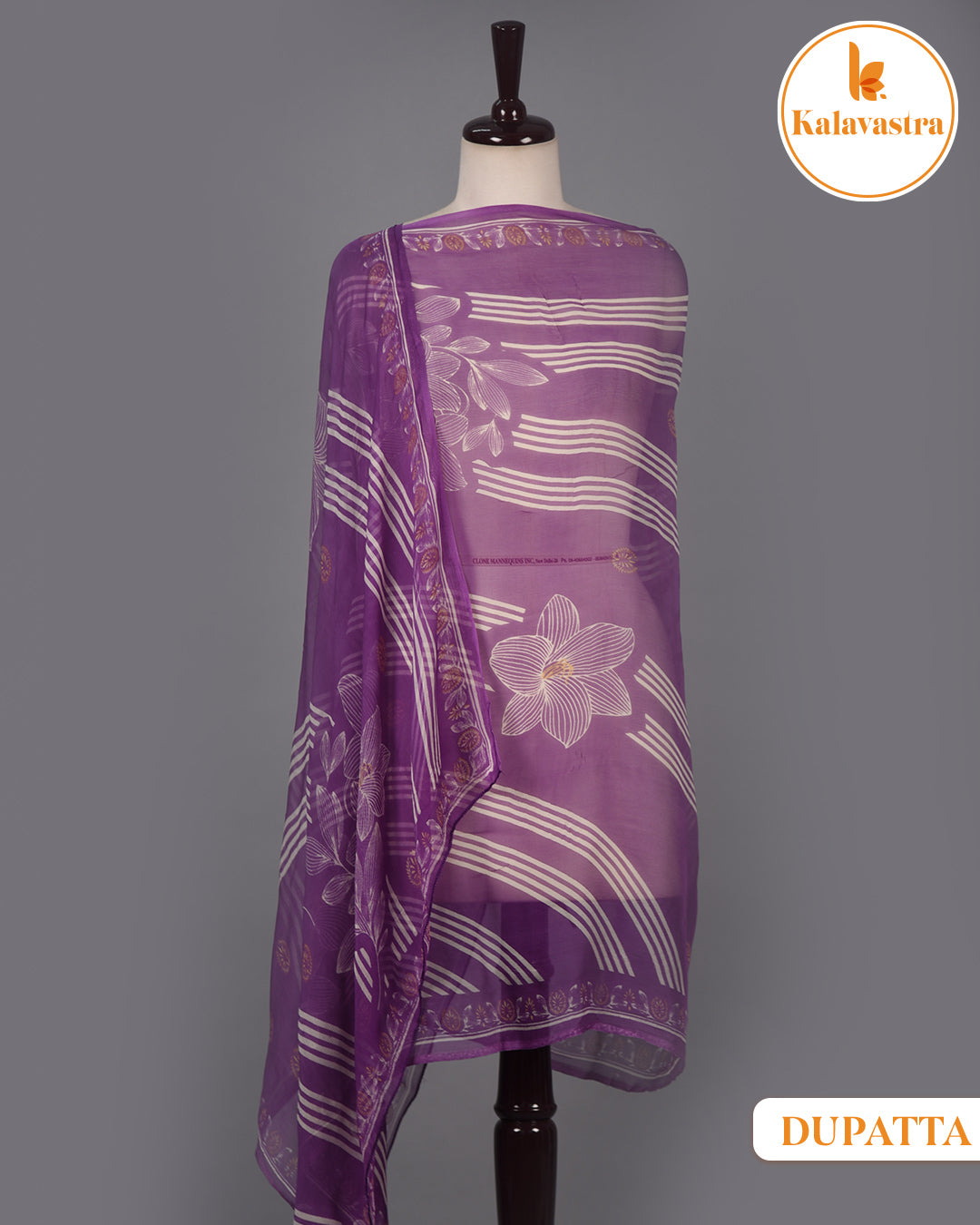 Purple - Cotton Glazed - Printed With Embroidery - Unstitched Suit Fabric With Chiffon Dupatta