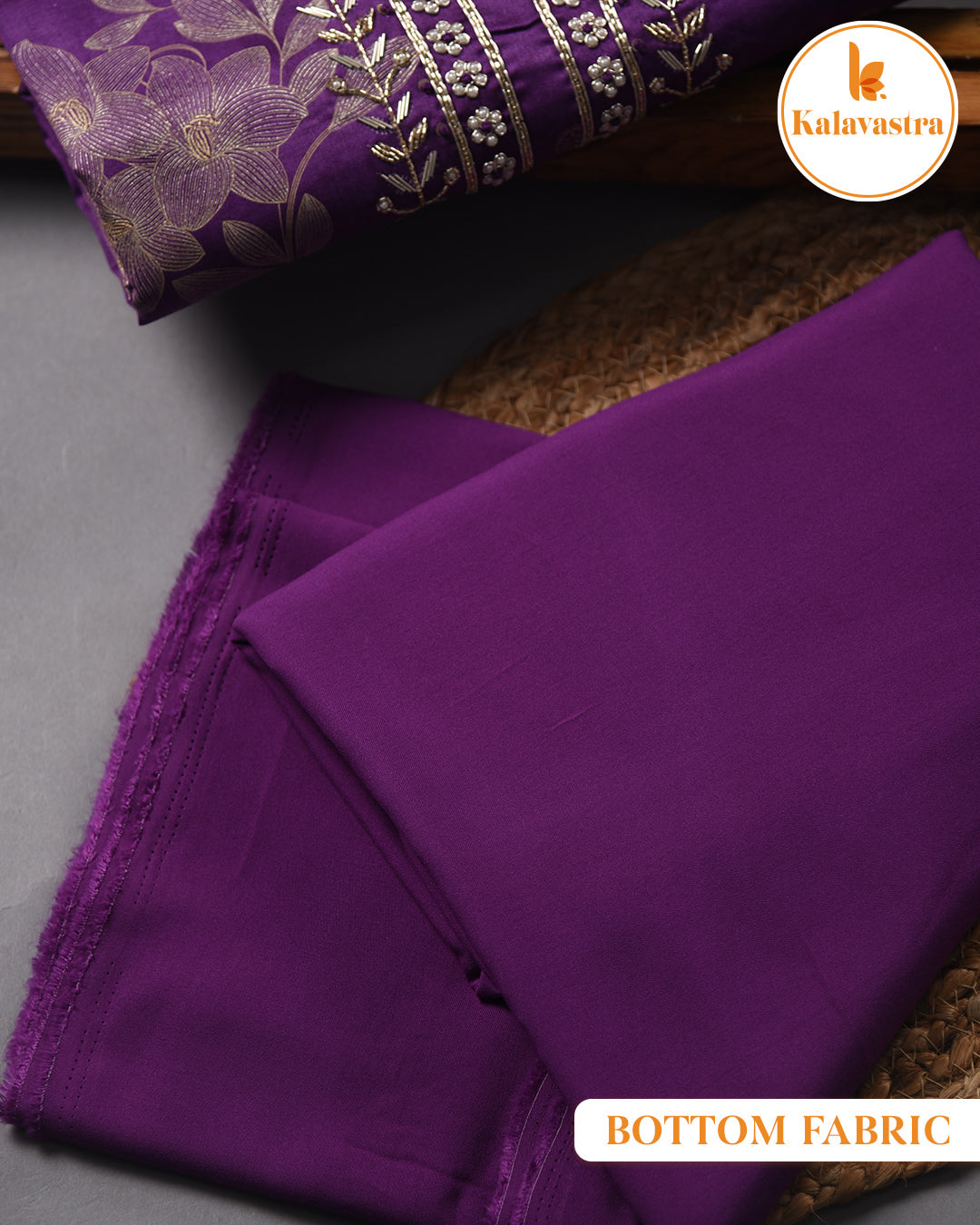 Purple - Cotton Glazed - Printed With Embroidery - Unstitched Suit Fabric With Chiffon Dupatta