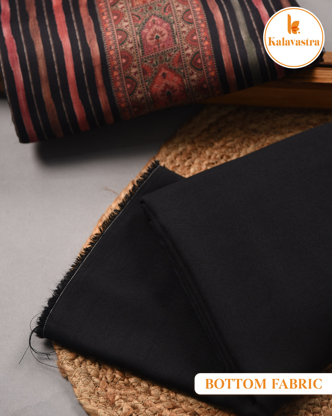 Black With Rust- Winter Wear - Spun - Printed - Unstitched Suit Fabric With Spun Dupatta