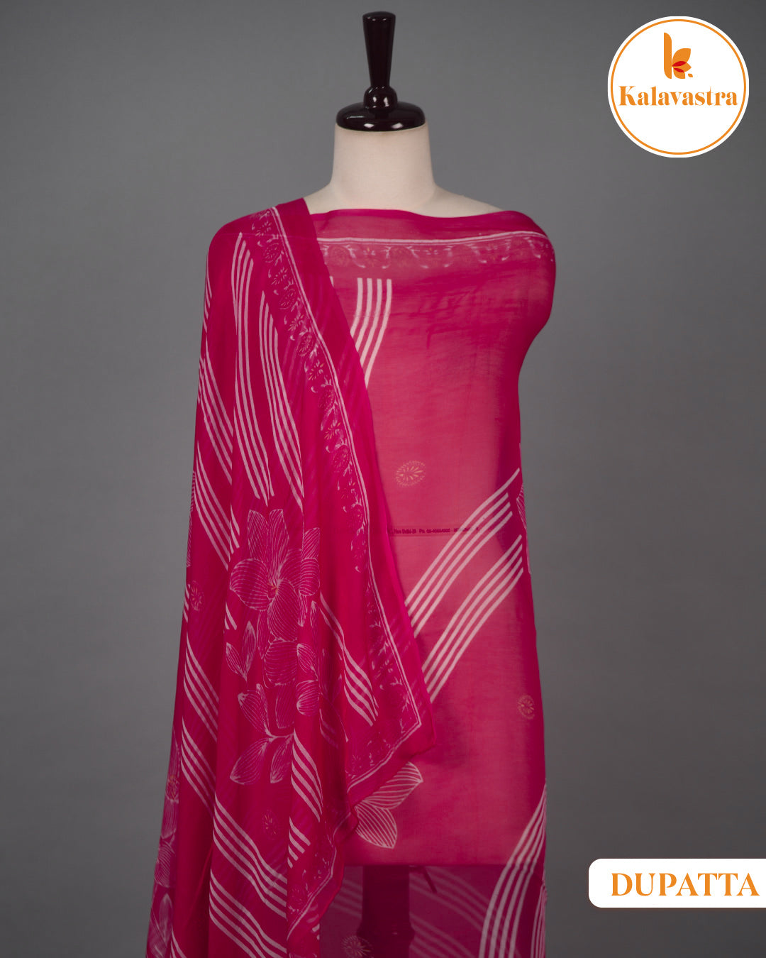 Magenta - Cotton Glazed - Printed With Embroidery - Unstitched Suit Fabric With Chiffon Dupatta