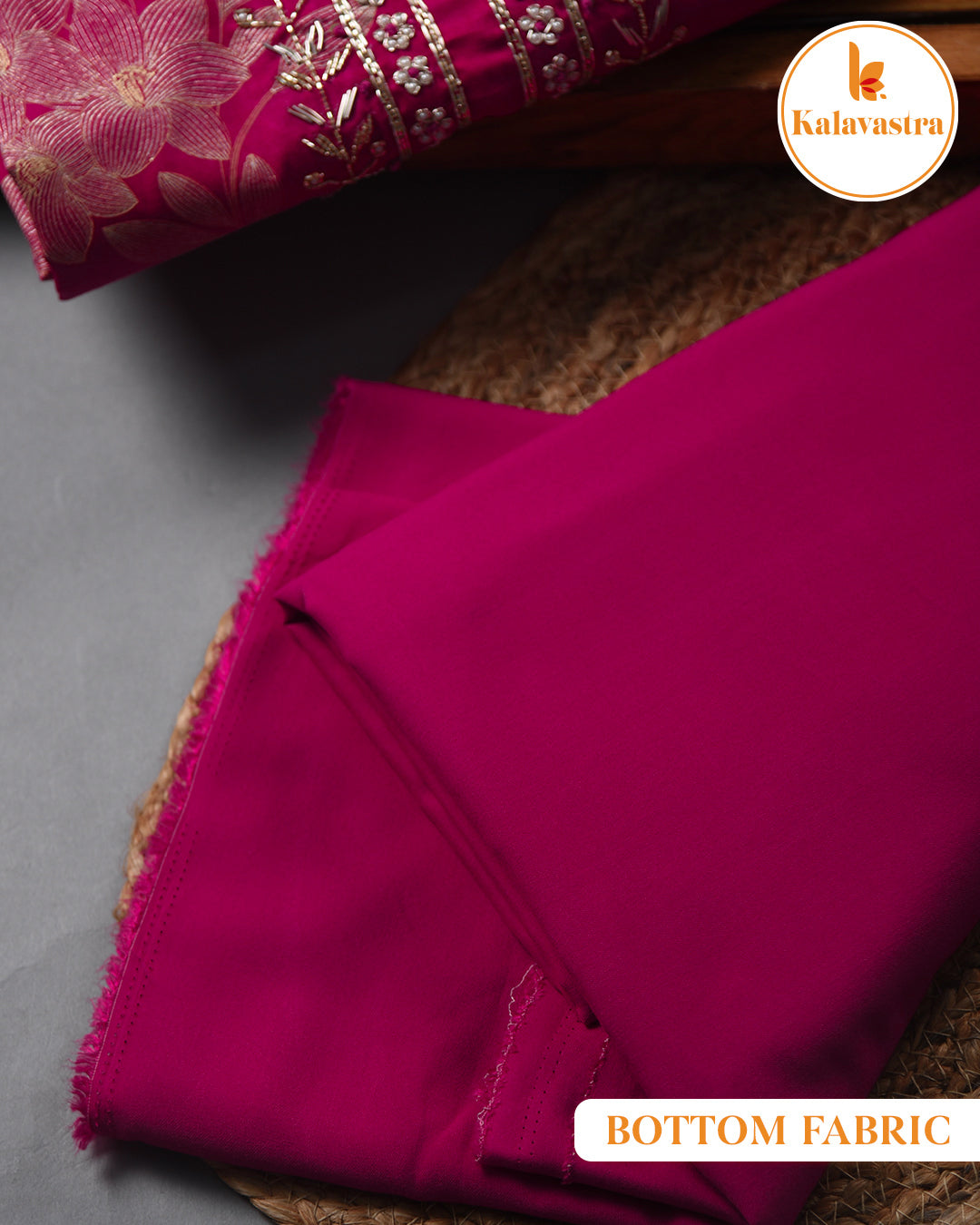 Magenta - Cotton Glazed - Printed With Embroidery - Unstitched Suit Fabric With Chiffon Dupatta