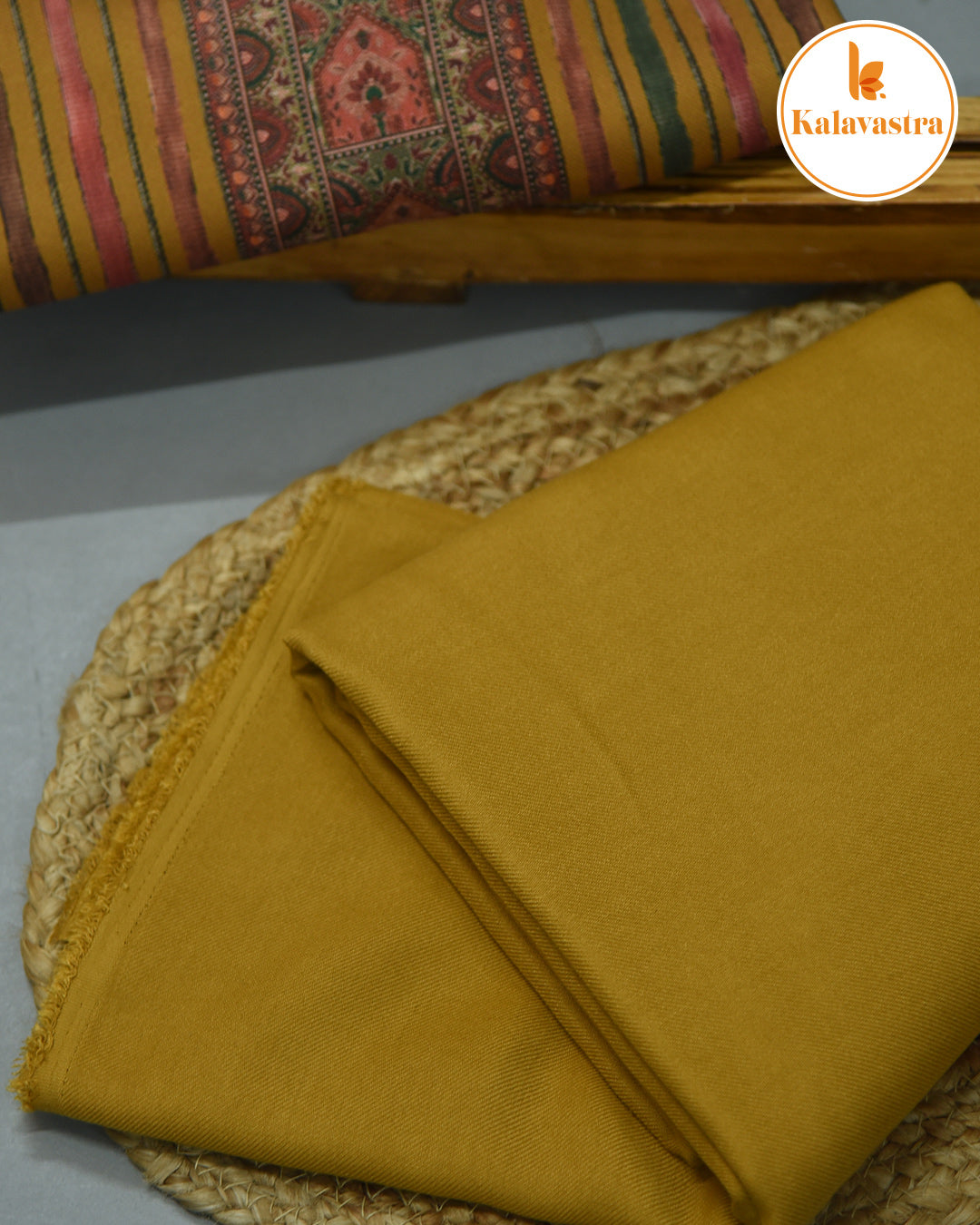 Mustard With Pink- Winter Wear - Spun - Printed - Unstitched Suit Fabric With Spun Dupatta