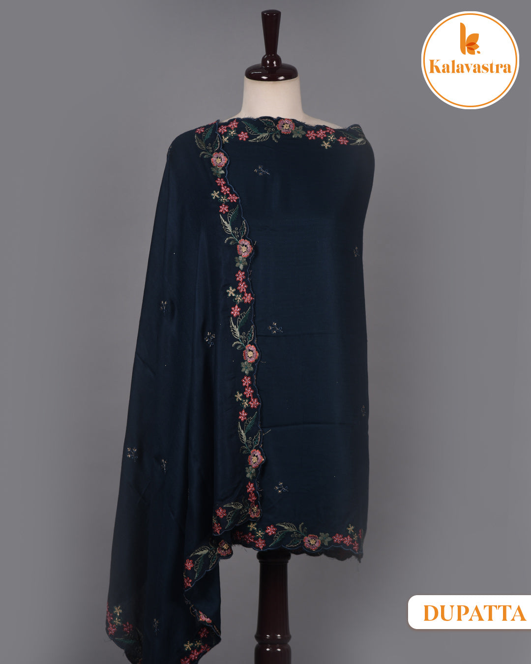 Blue - Winter Wear - Spun Blend - Printed With Embroidery - Unstitched Suit Fabric With Spun Stole