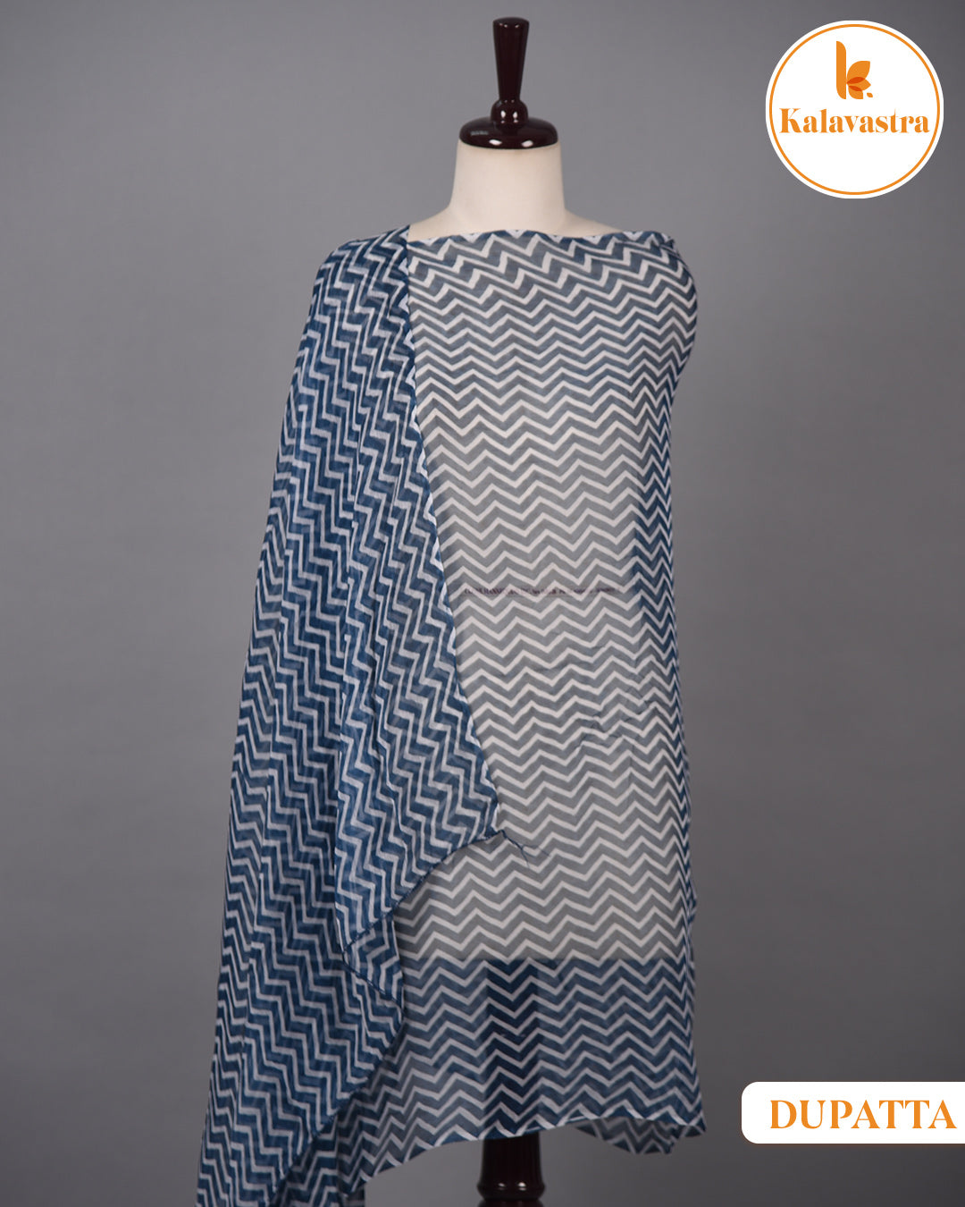 Shades of Blue - Cotton Glazed Blend - Printed With Embroidery - Unstitched Suit Fabric With Chiffon Dupatta