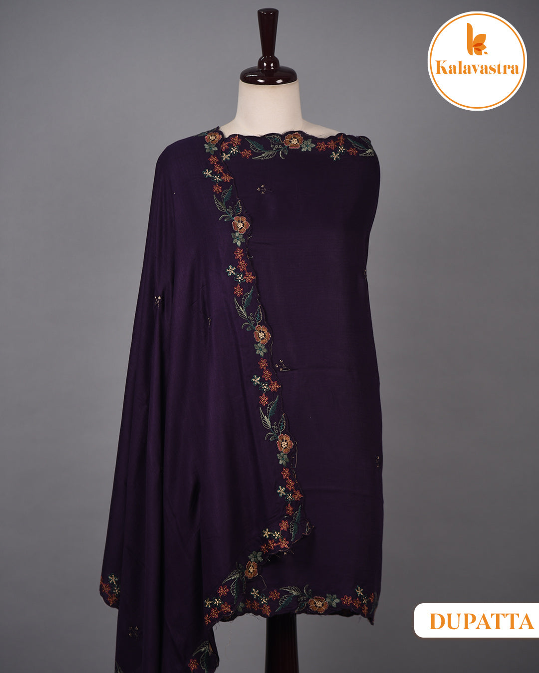 Purple - Winter Wear - Spun Blend - Printed With Embroidery - Unstitched Suit Fabric With Spun Stole