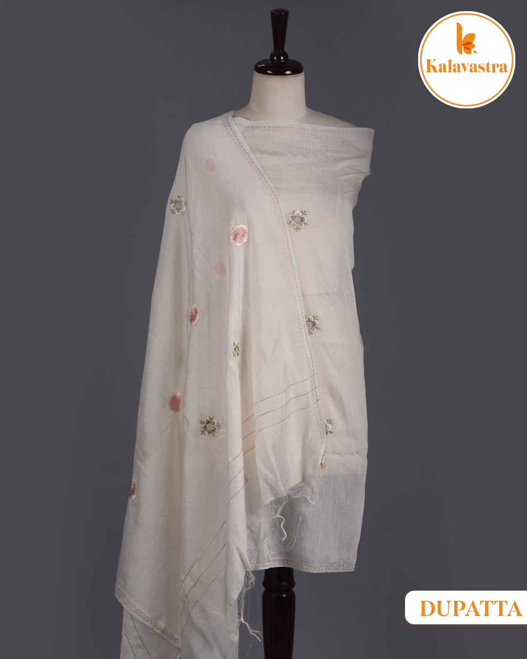 Cream- Cotton Blend - Embroidered- Unstitched Suit Fabric With Chanderi Embroidered Dupatta